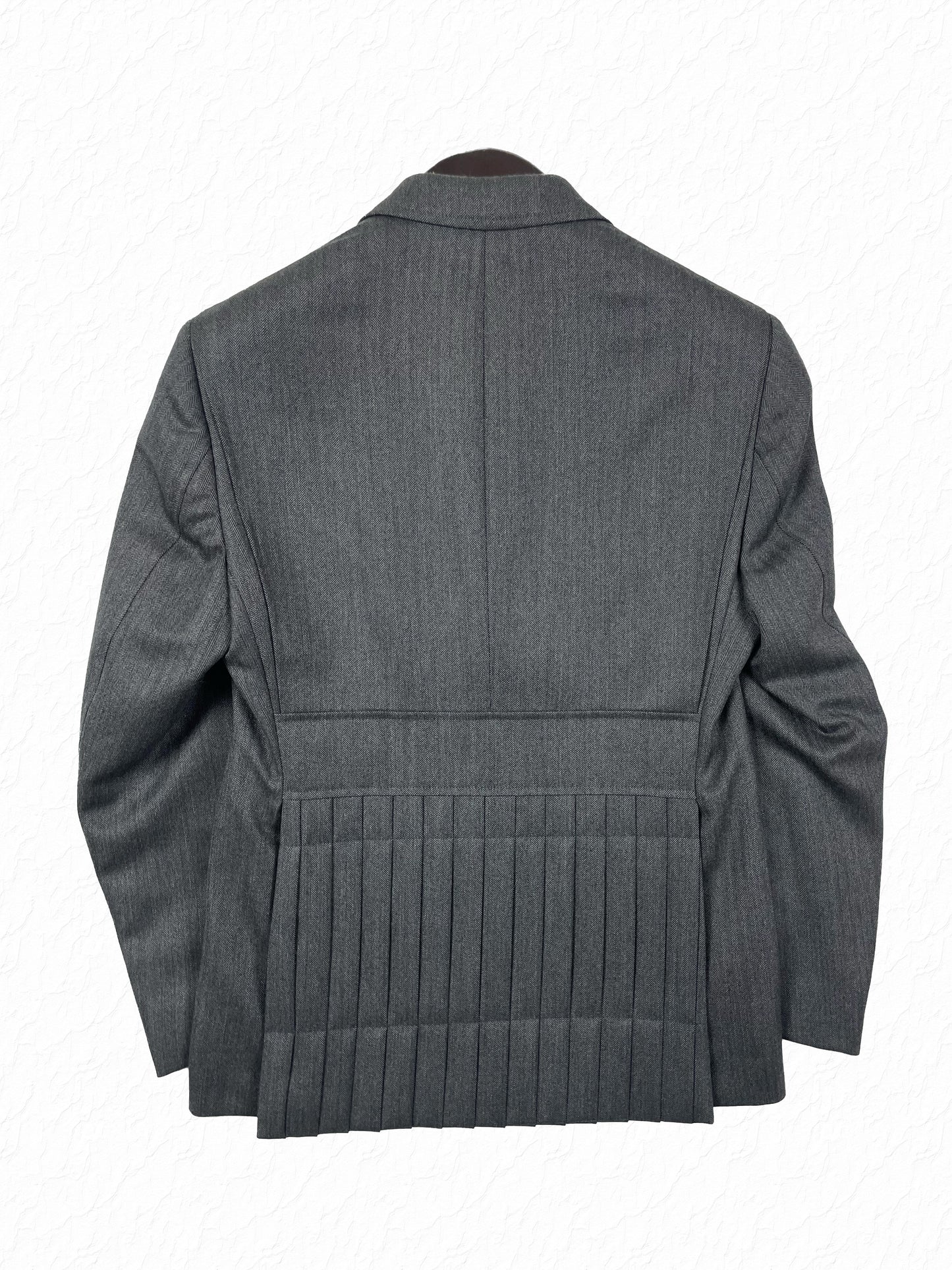 Thom Browne blazer with signature pleated hem vent in grey wool