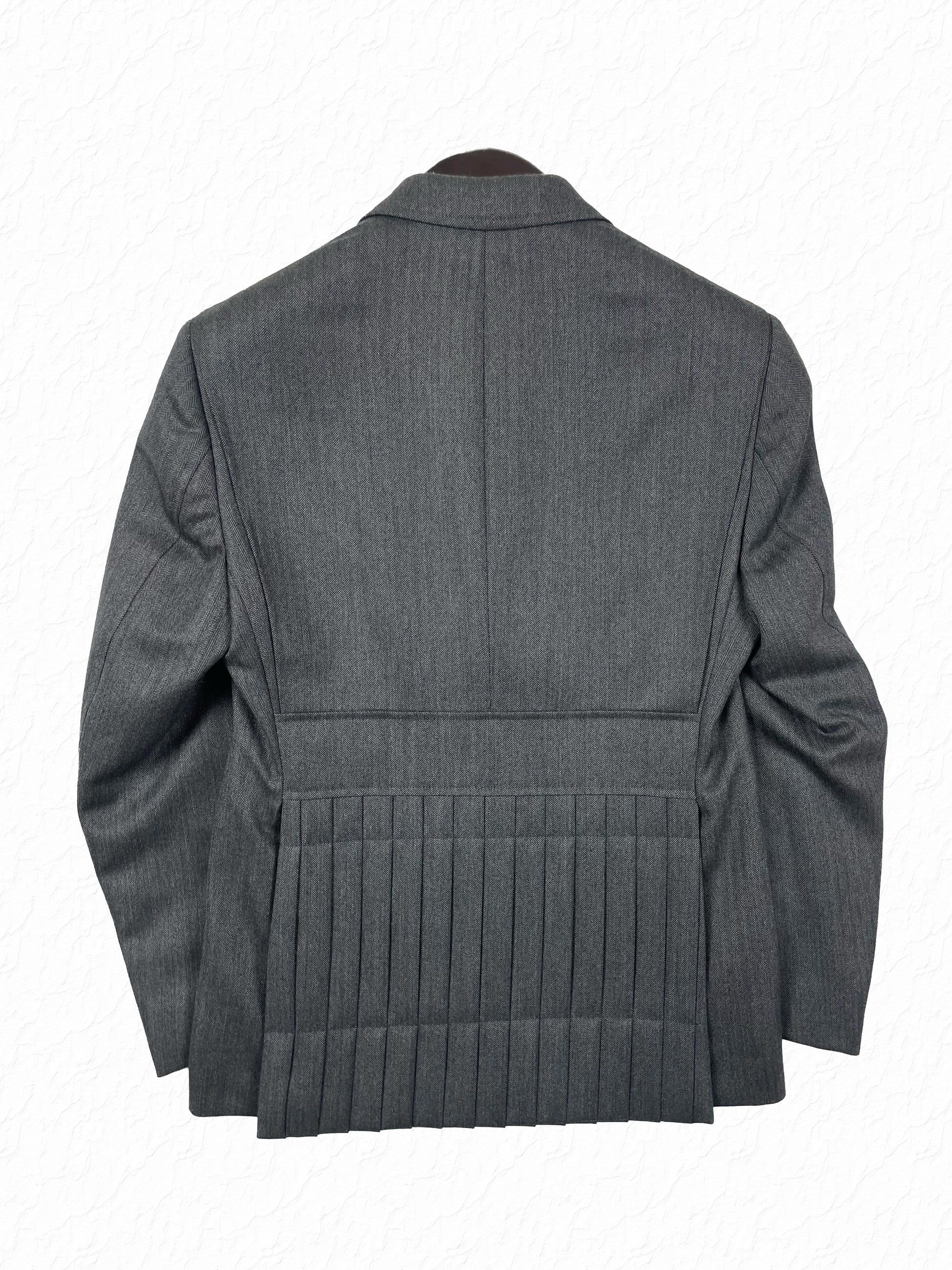 Thom Browne blazer with signature pleated hem vent in grey wool