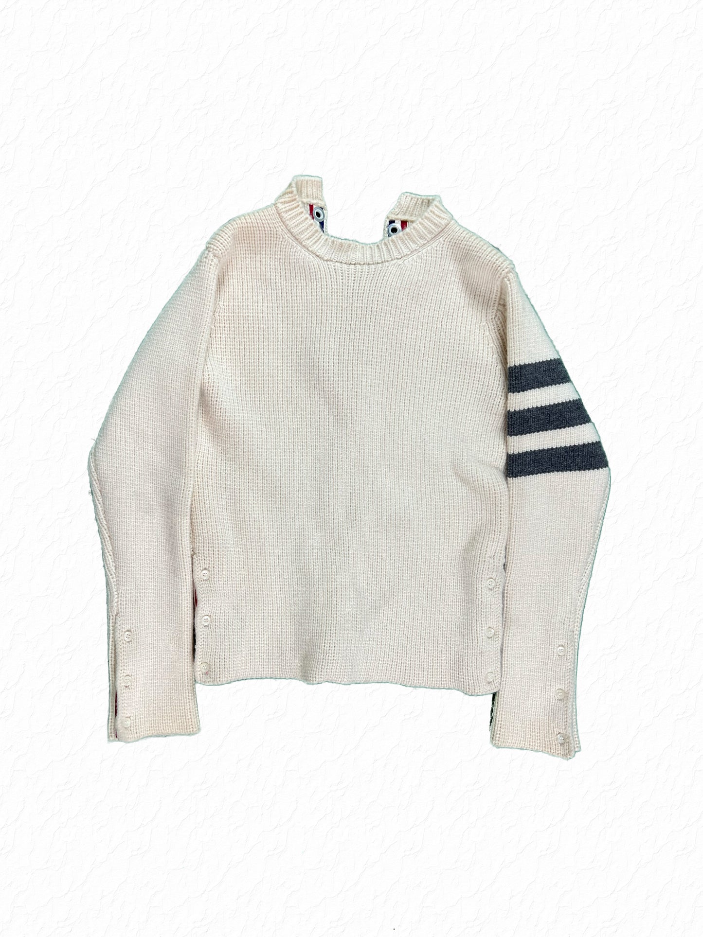 Thom Browne 6 ply cashmere crew neck sweater in cream white