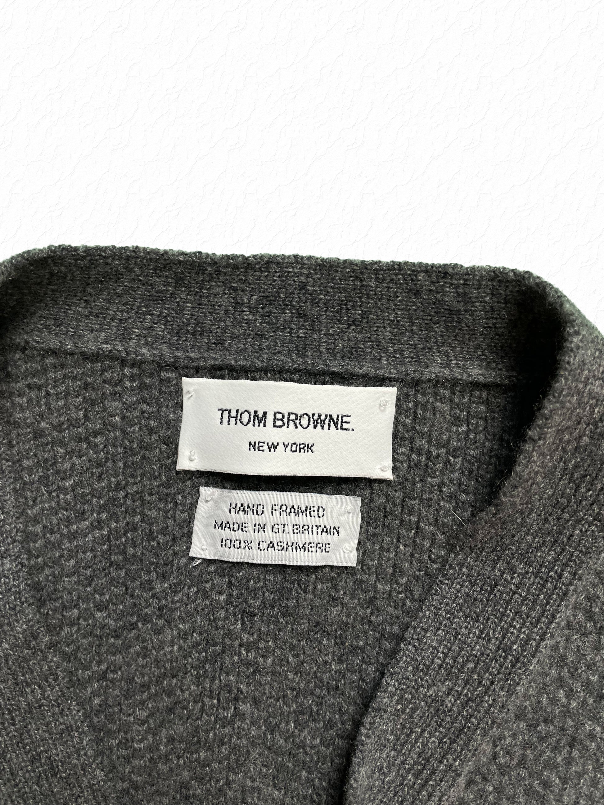 Thom Browne Hand Framed Cashmere Cardigan Grey Knit