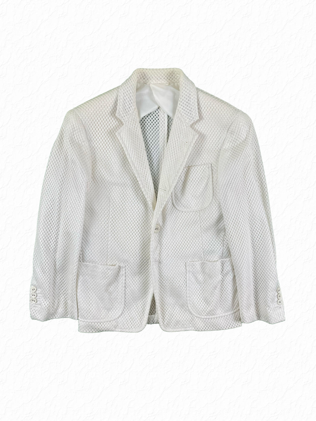 Thom Browne white mesh nylon single-breasted sport coat with notch lapel