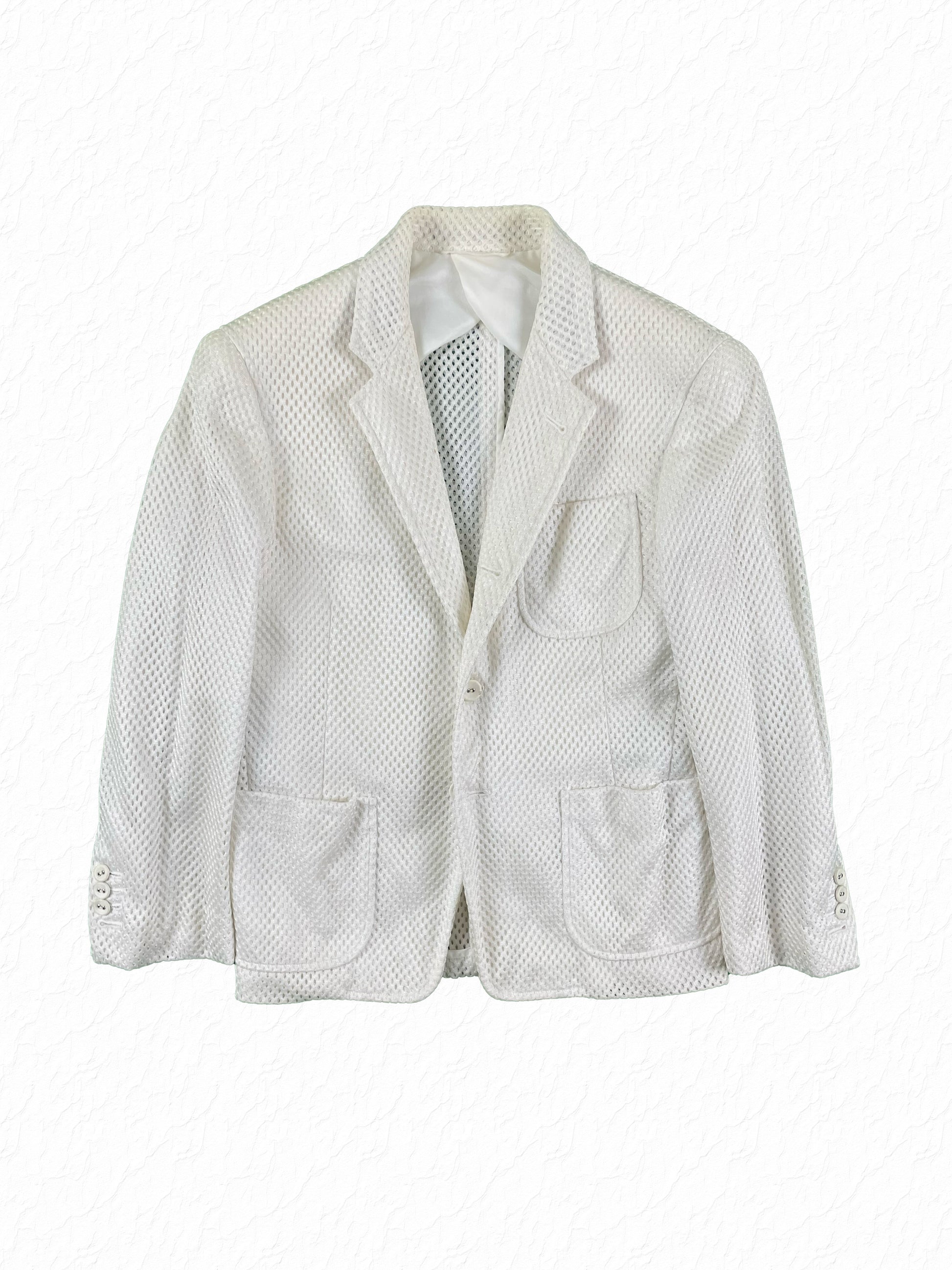 Thom Browne white mesh nylon single-breasted sport coat with notch lapel