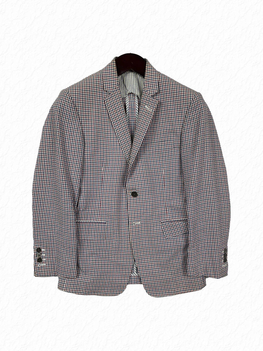 Thom Browne RWB gingham cotton sport coat in red white blue check