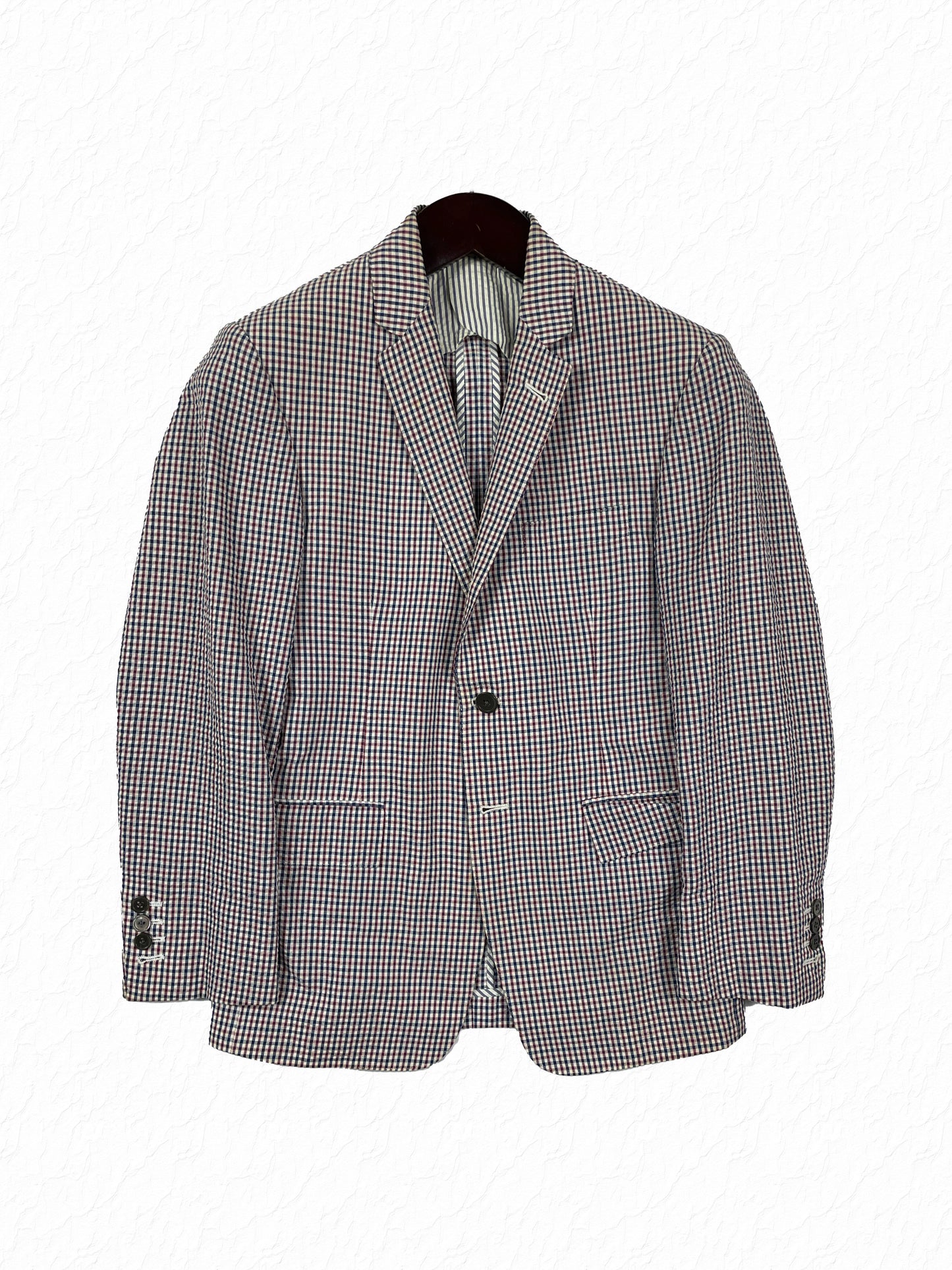 Thom Browne RWB gingham cotton sport coat in red white blue check