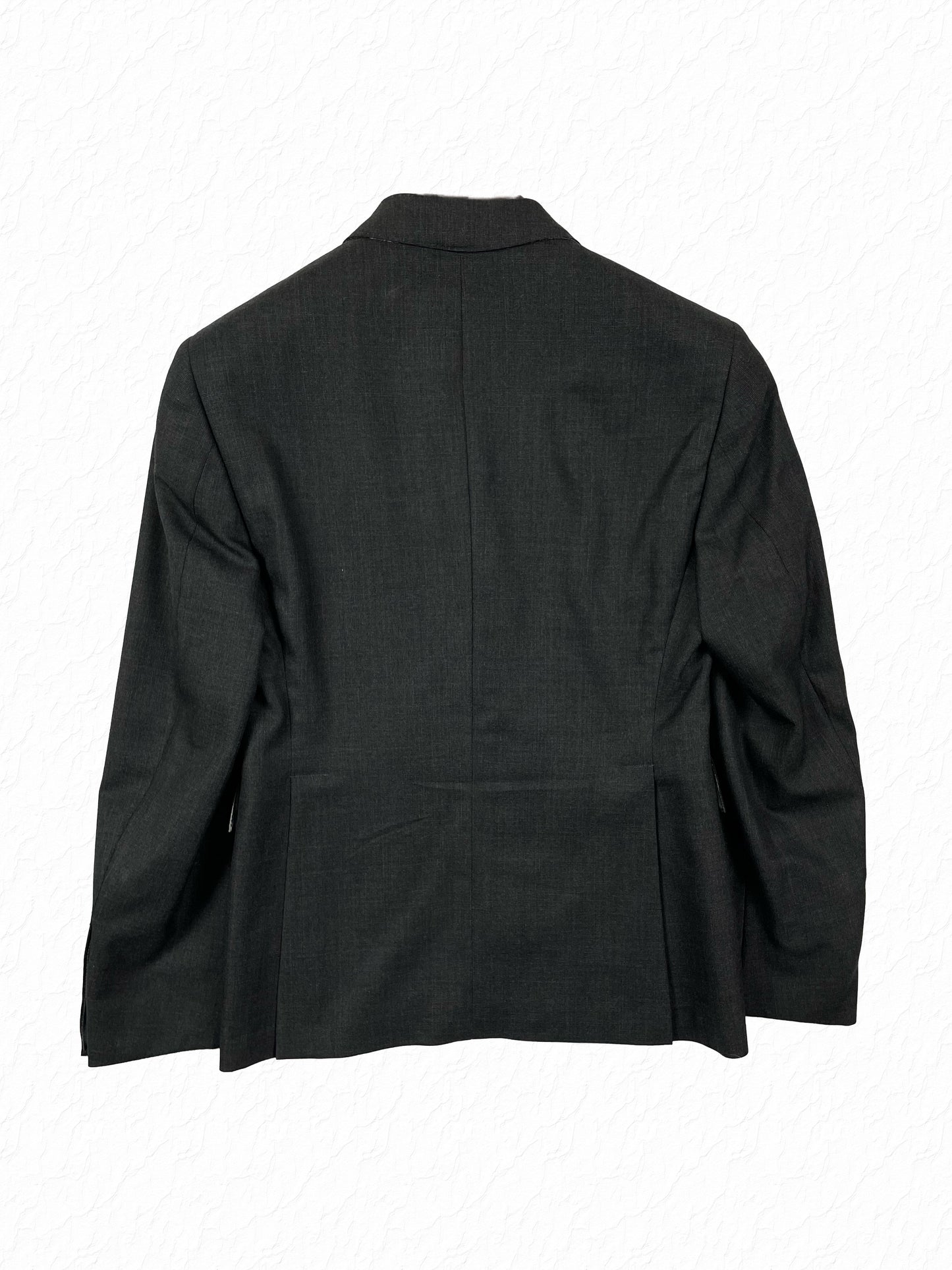 Tailored Thom Browne grey wool two button sport coat silhouette