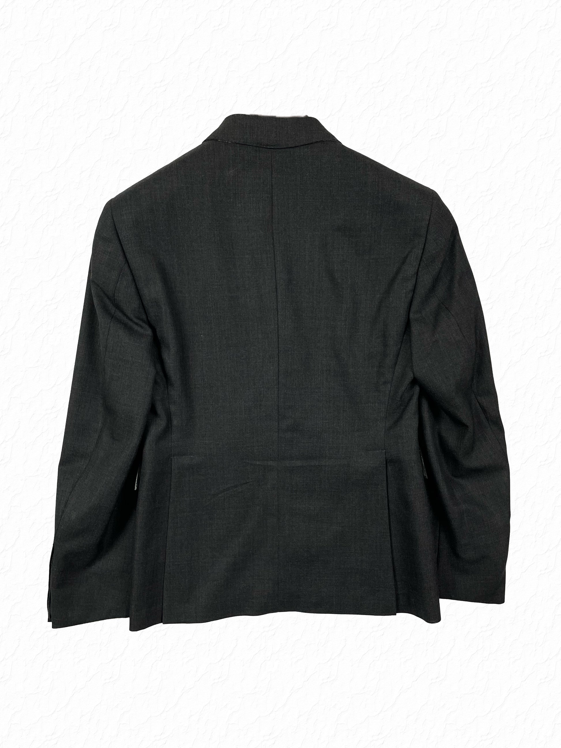 Tailored Thom Browne grey wool two button sport coat silhouette