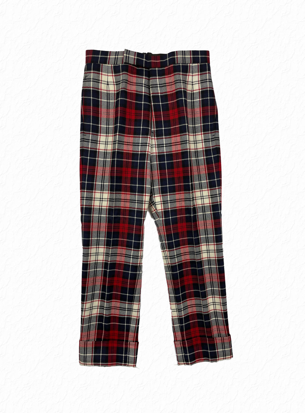 Thom Browne Harrison trousers in navy and red tartan plaid wool