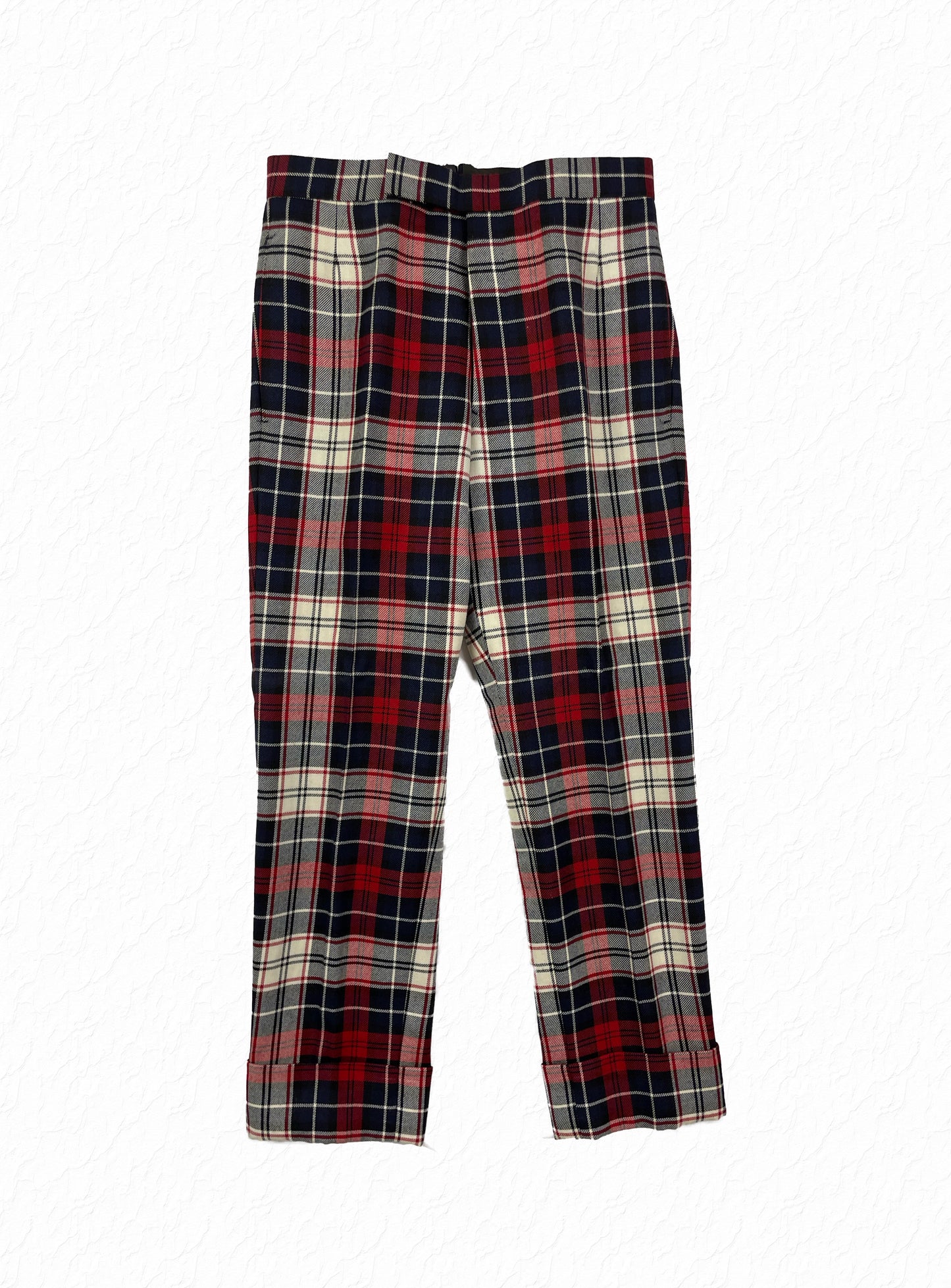 Thom Browne Harrison trousers in navy and red tartan plaid wool