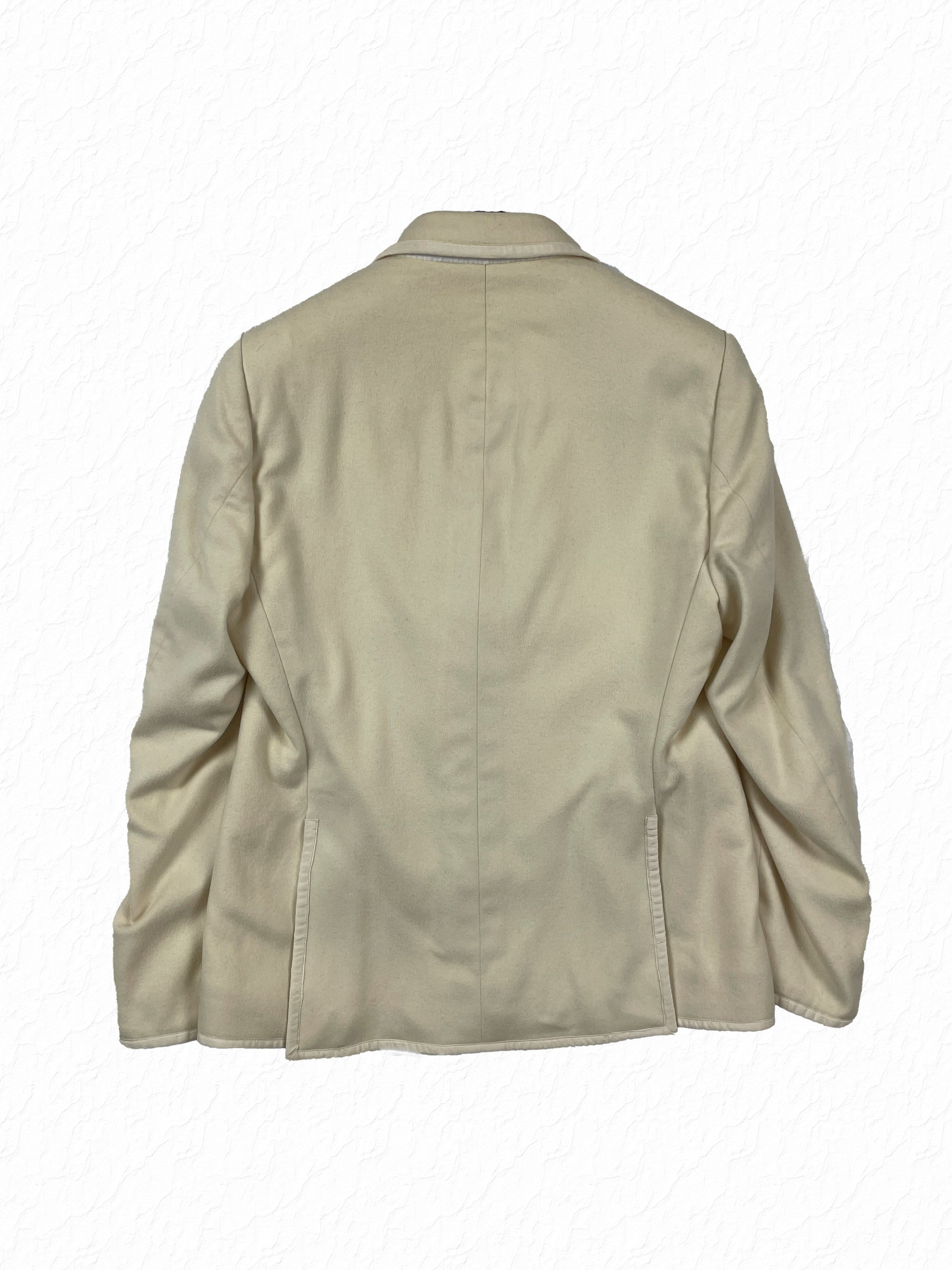 Thom Browne cream cashmere blazer with tailored double breasted silhouette