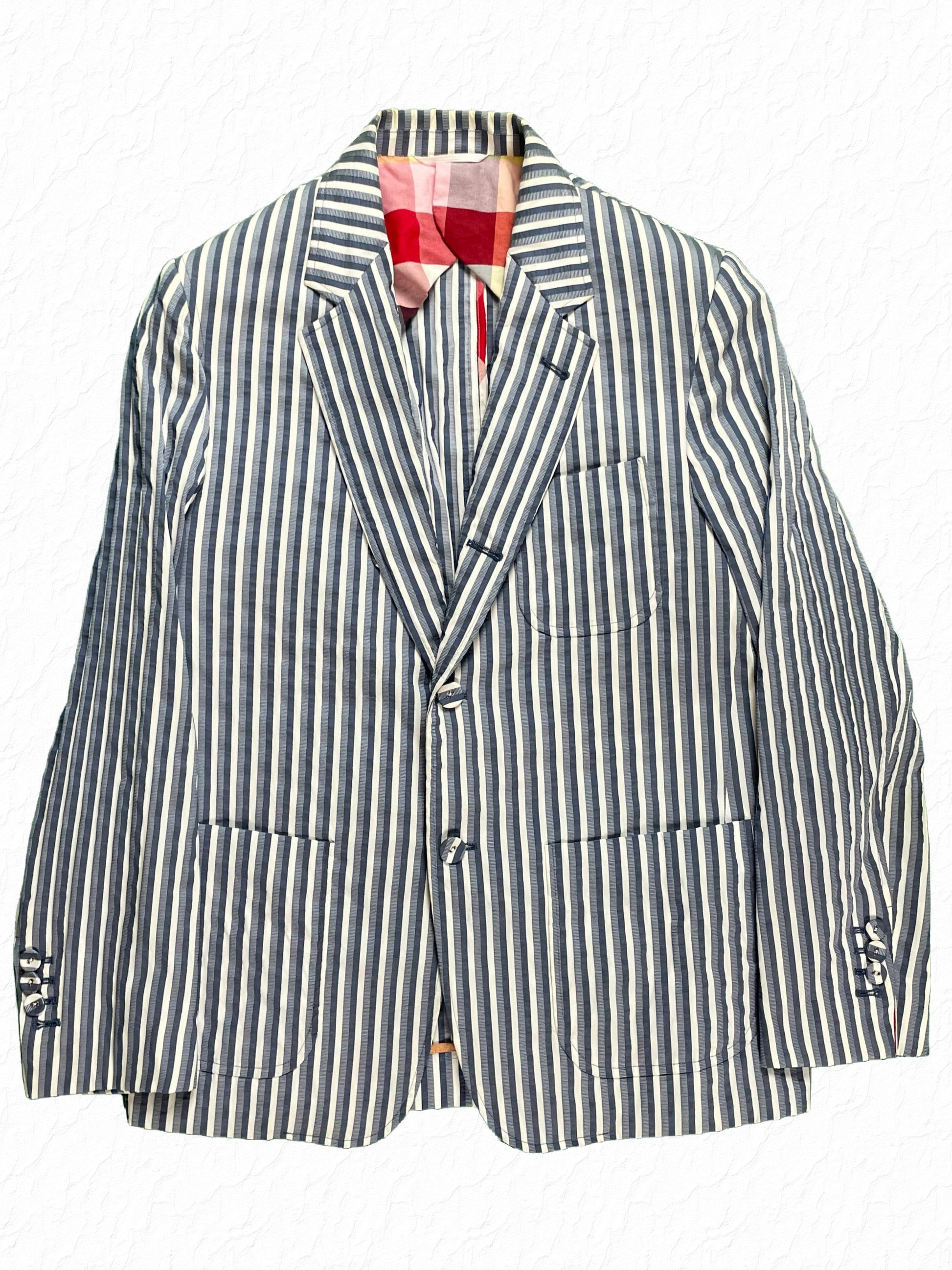 Thom Browne notch lapel striped nylon sport coat with patch pockets