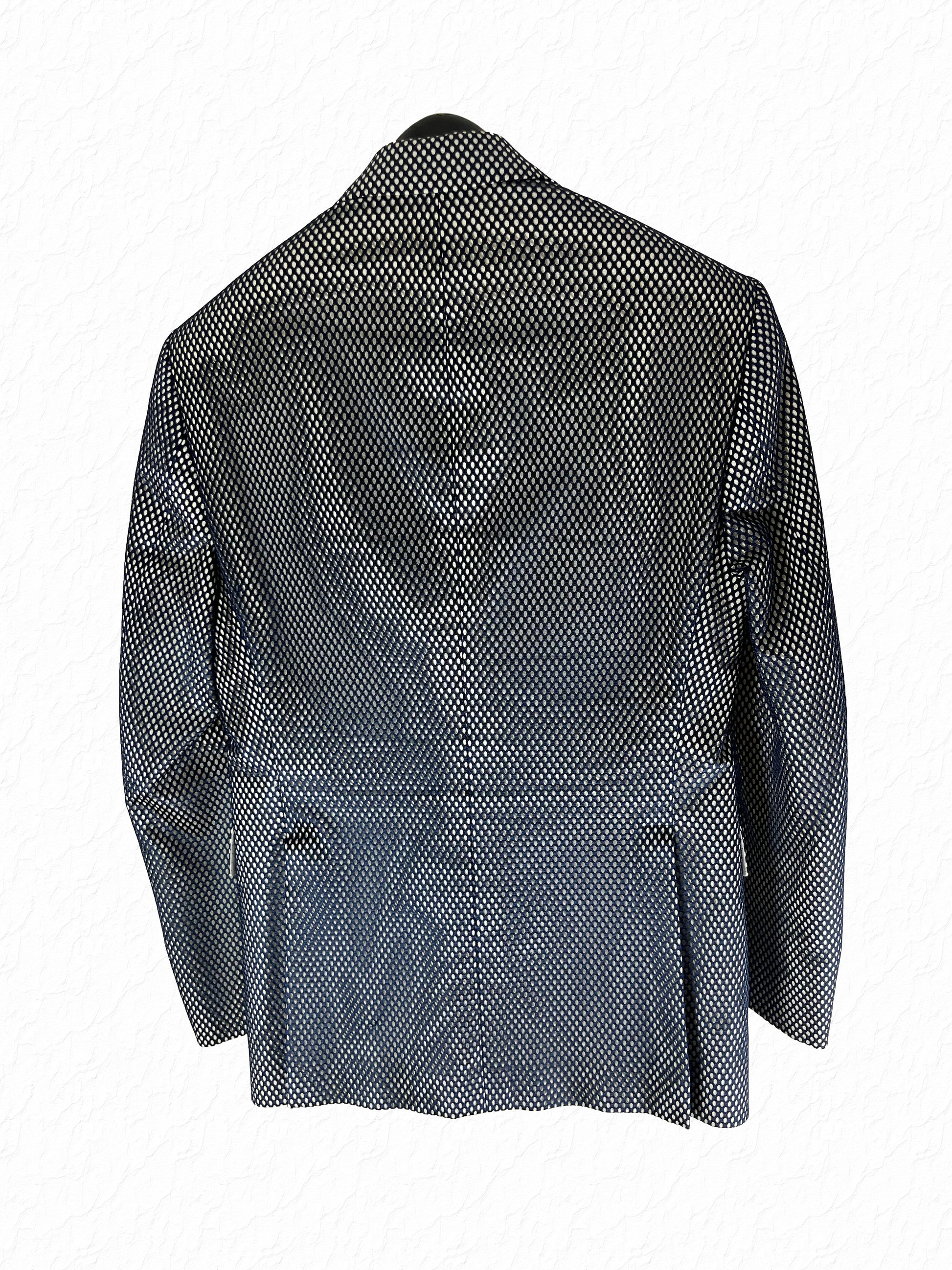 Tailored navy mesh Thom Browne Marcella two-button suit jacket