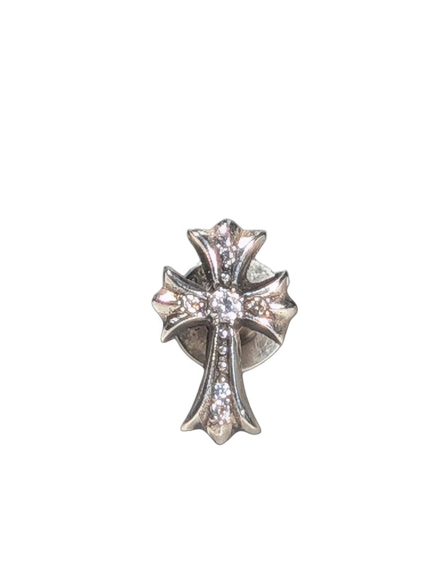 Chrome Hearts Silver Cross Fat Stud Pave Diamond Earrings Verified YP Collective