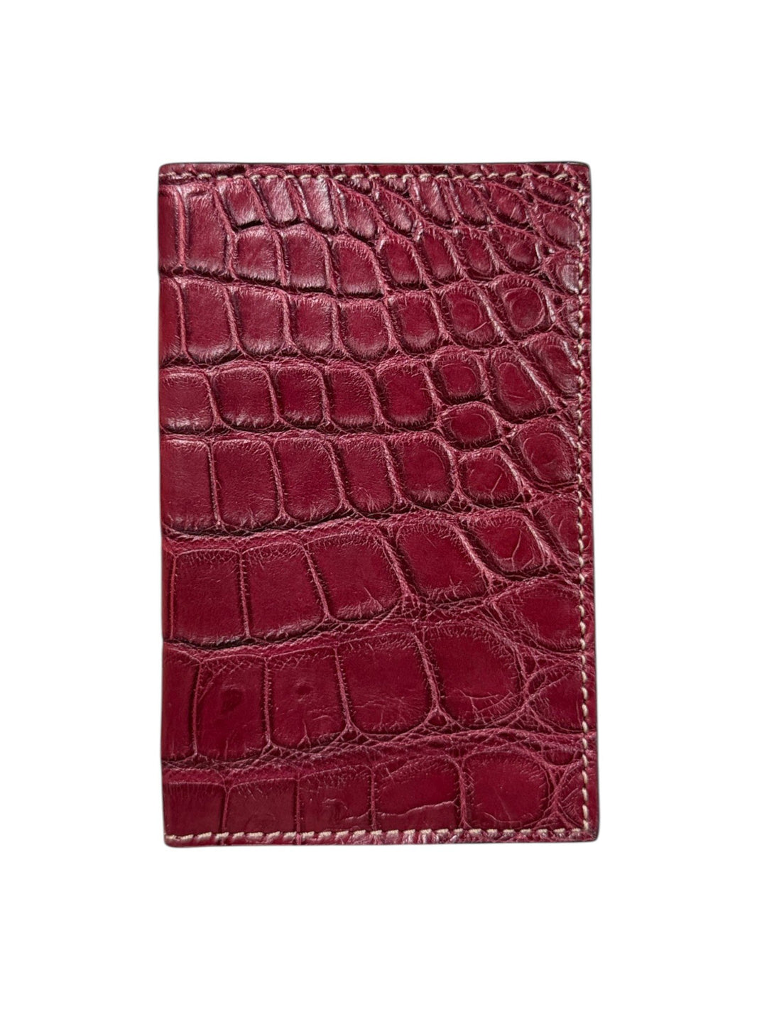 Burgundy Crocodile Bifold Card Wallet Exotic Leather AMAL Italy