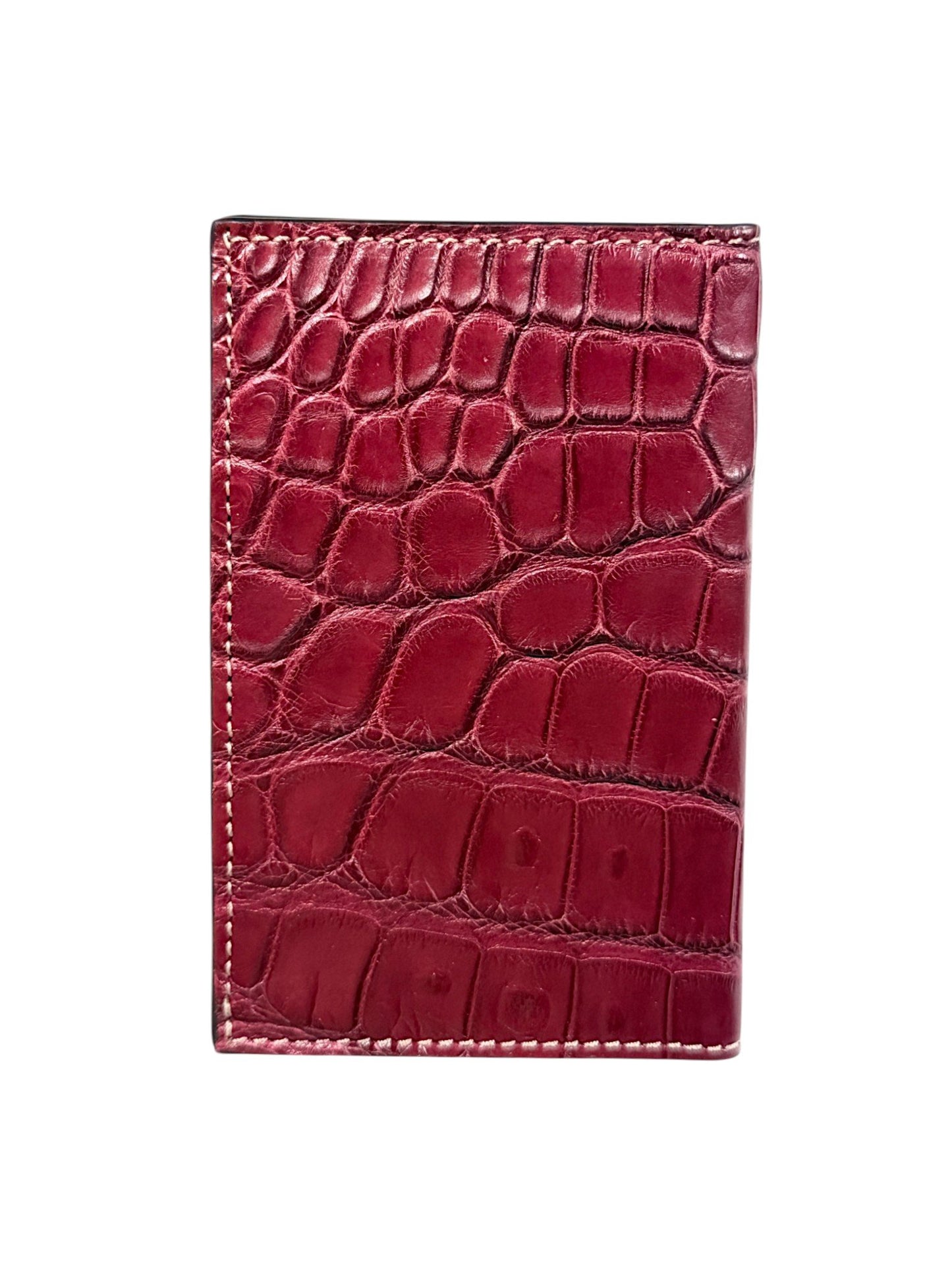 Crocodile Skin Bifold Wallet Burgundy Glossy Handmade Italy AMAL