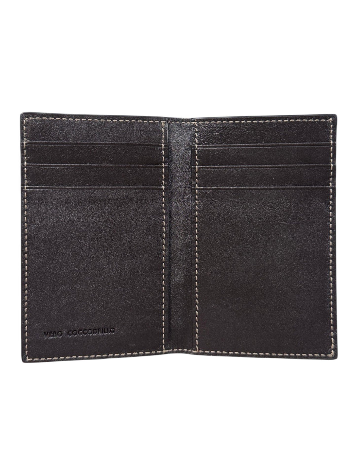 Dark Leather Interior Crocodile Bifold Card Wallet 6 Slots Vero Coccodrillo AMAL