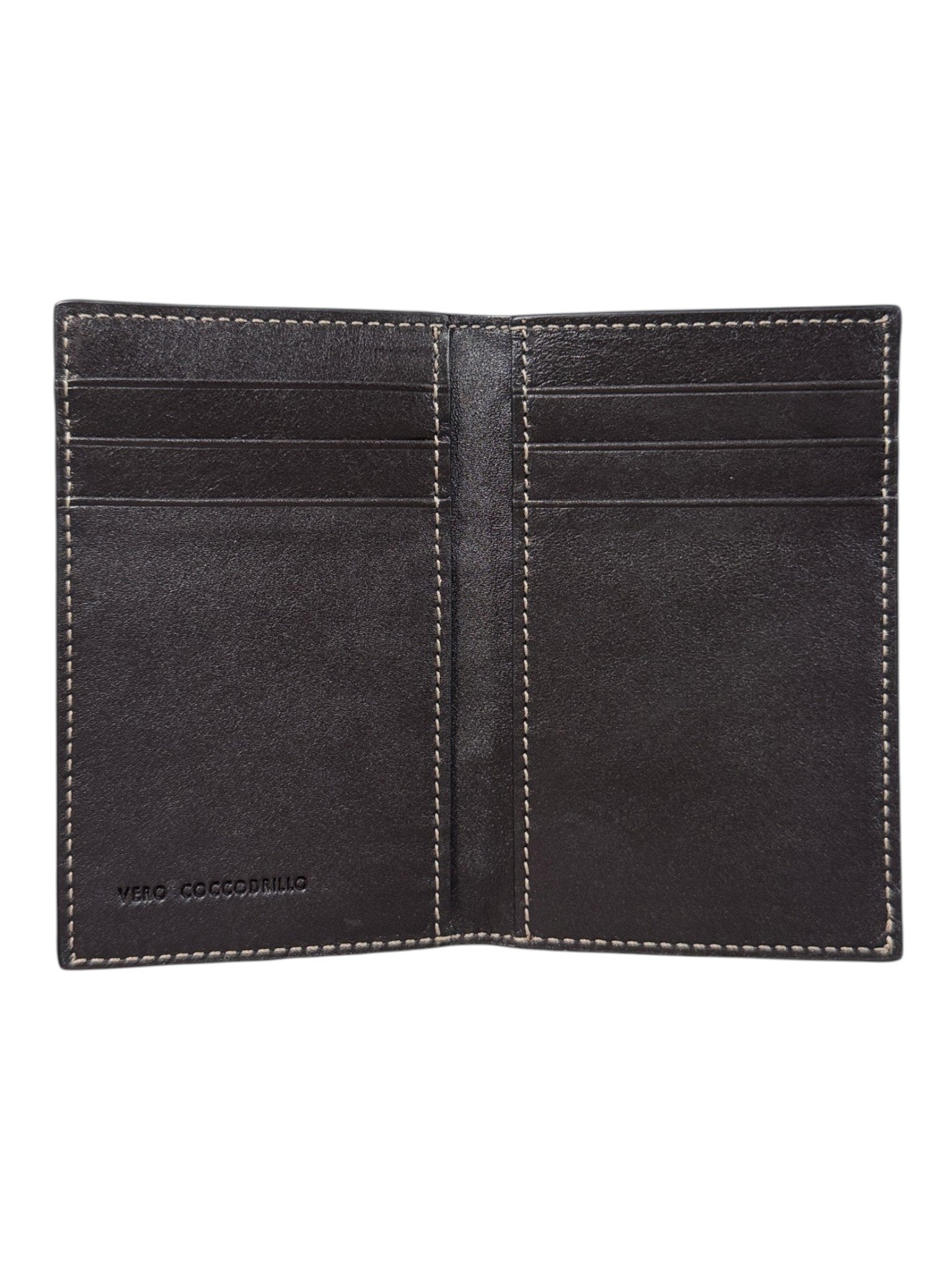 Dark Leather Interior Crocodile Bifold Card Wallet 6 Slots Vero Coccodrillo AMAL