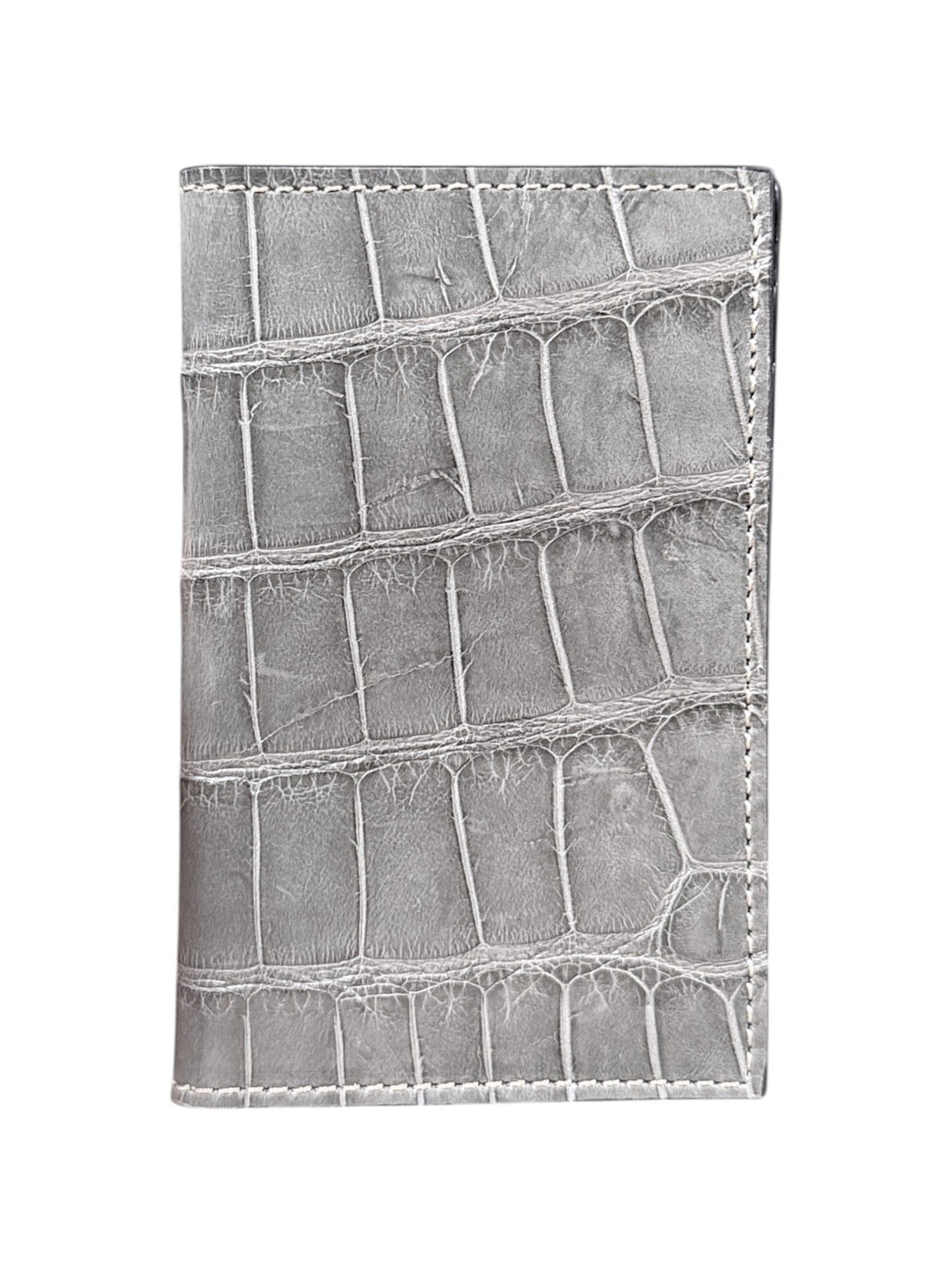 AMAL Grey Crocodile Bifold Card Wallet Exotic Leather Handmade Italy