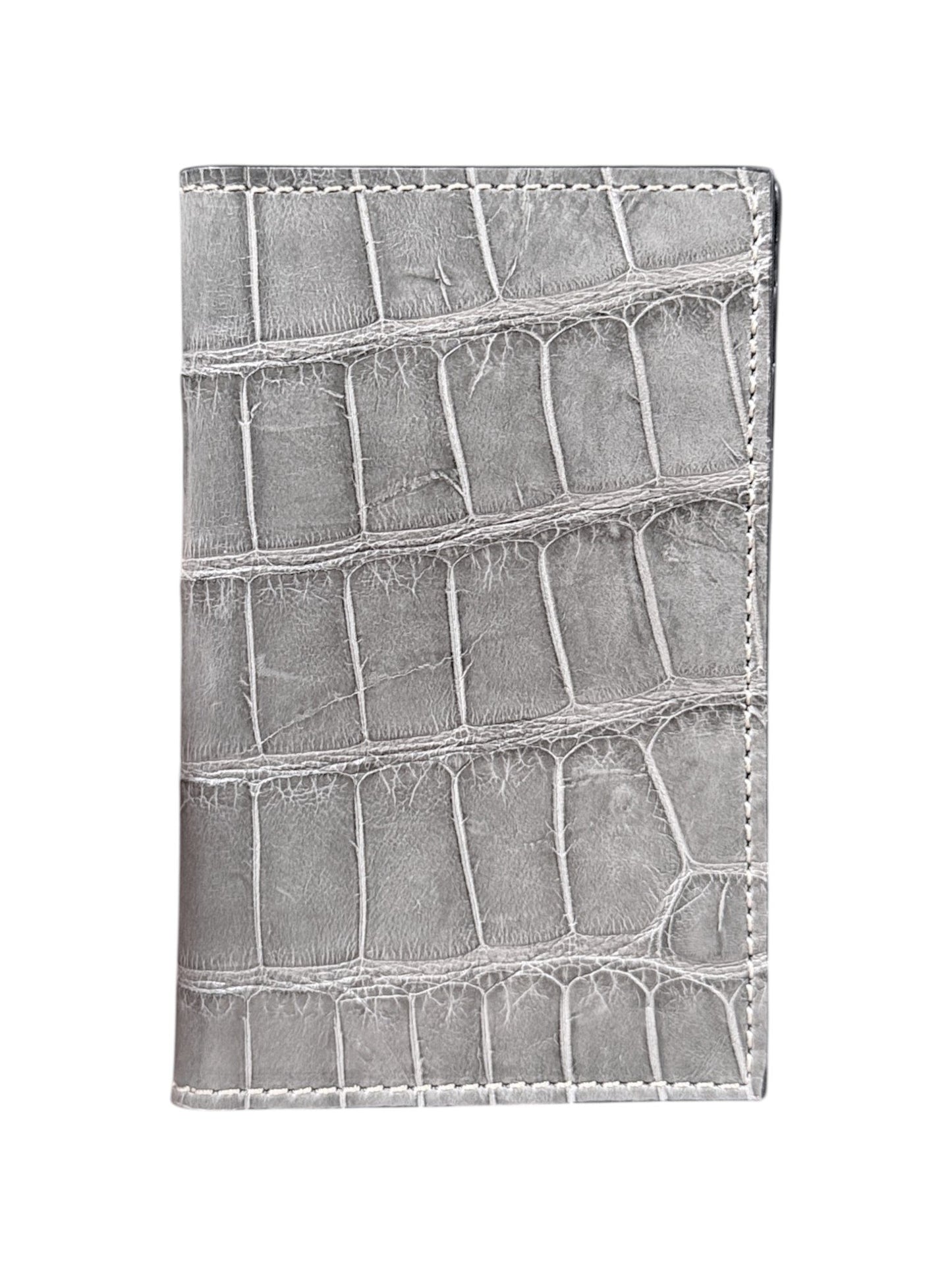 AMAL Grey Crocodile Bifold Card Wallet Exotic Leather Handmade Italy