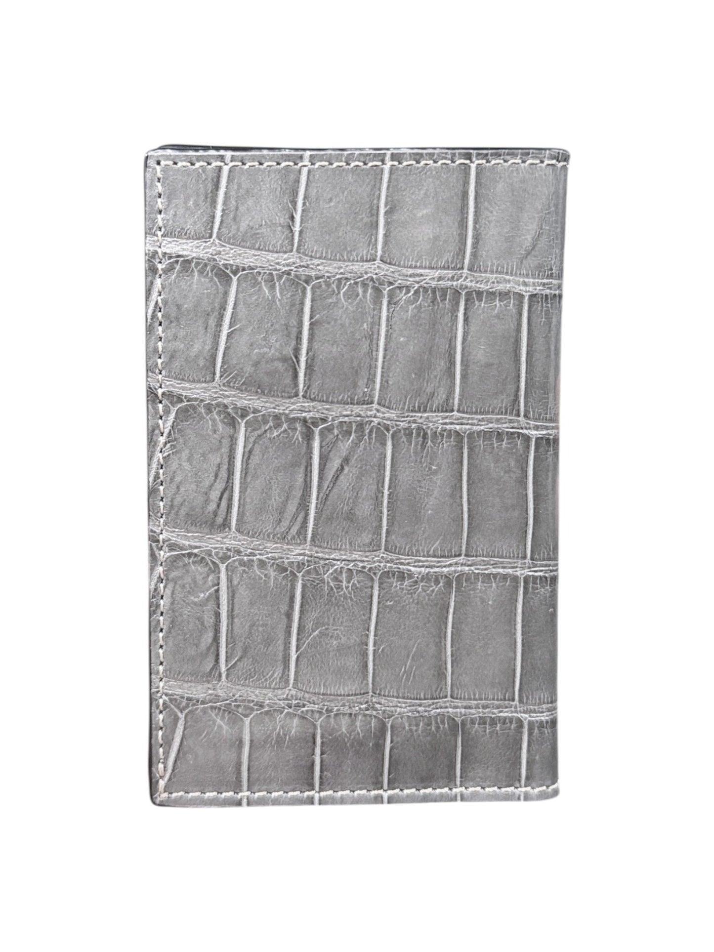 AMAL Crocodile Bifold Wallet Stone Grey Exterior Cream Leather Interior 6 Card Slots