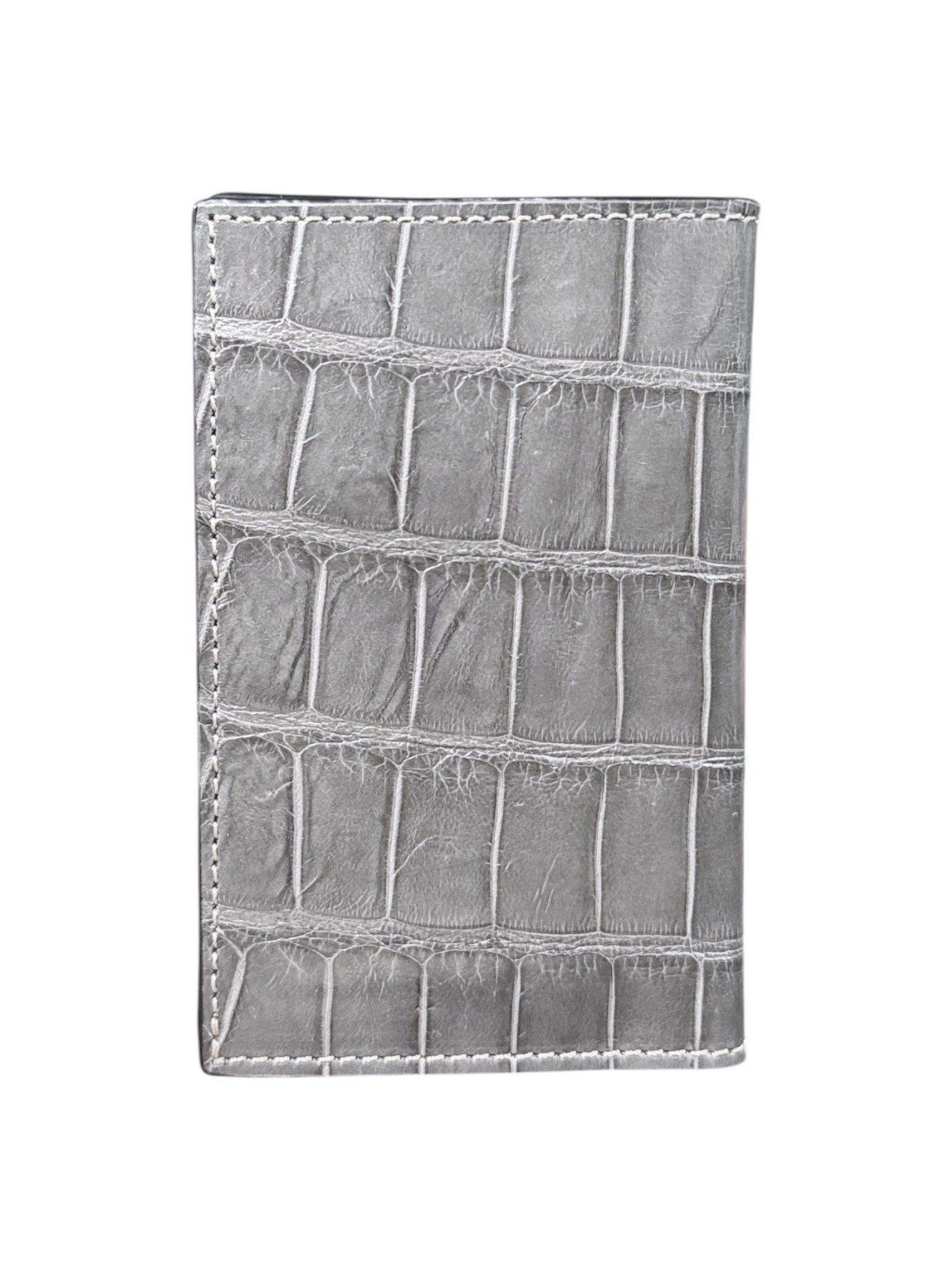 AMAL Crocodile Bifold Wallet Stone Grey Exterior Cream Leather Interior 6 Card Slots
