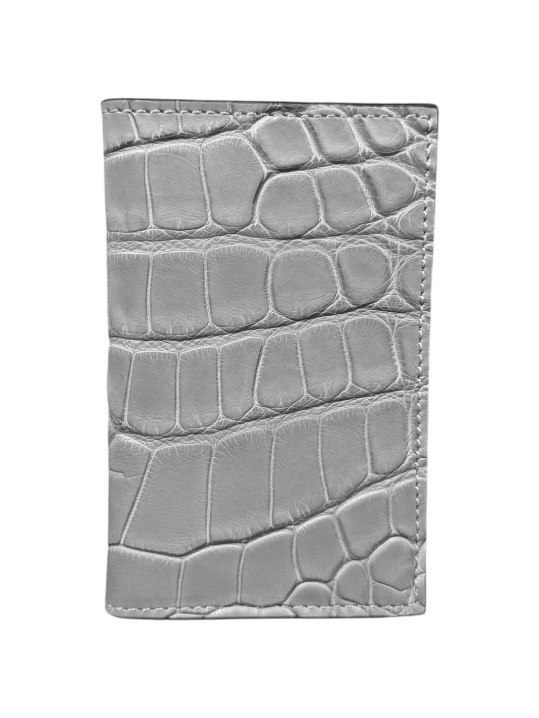 Pearl Grey Crocodile Bifold Card Wallet AMAL Exotic Leather Italy