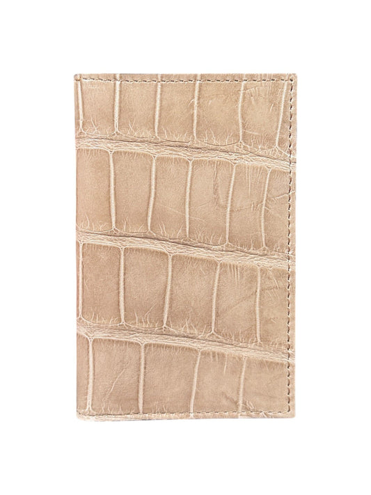 Sand Beige Crocodile Bifold Card Wallet Exotic Leather AMAL Italy