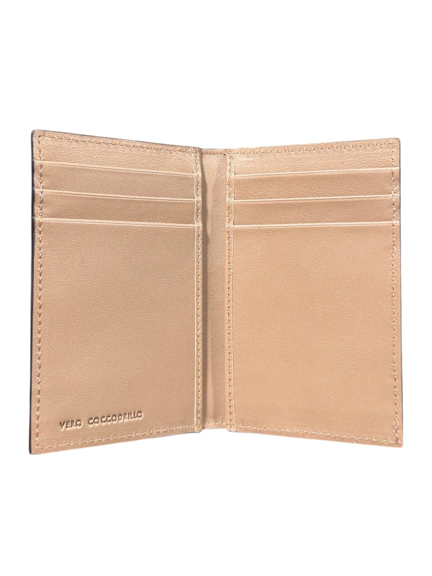 Handmade Italy Tan Crocodile Skin Bifold Card Wallet Fine Hand Stitching