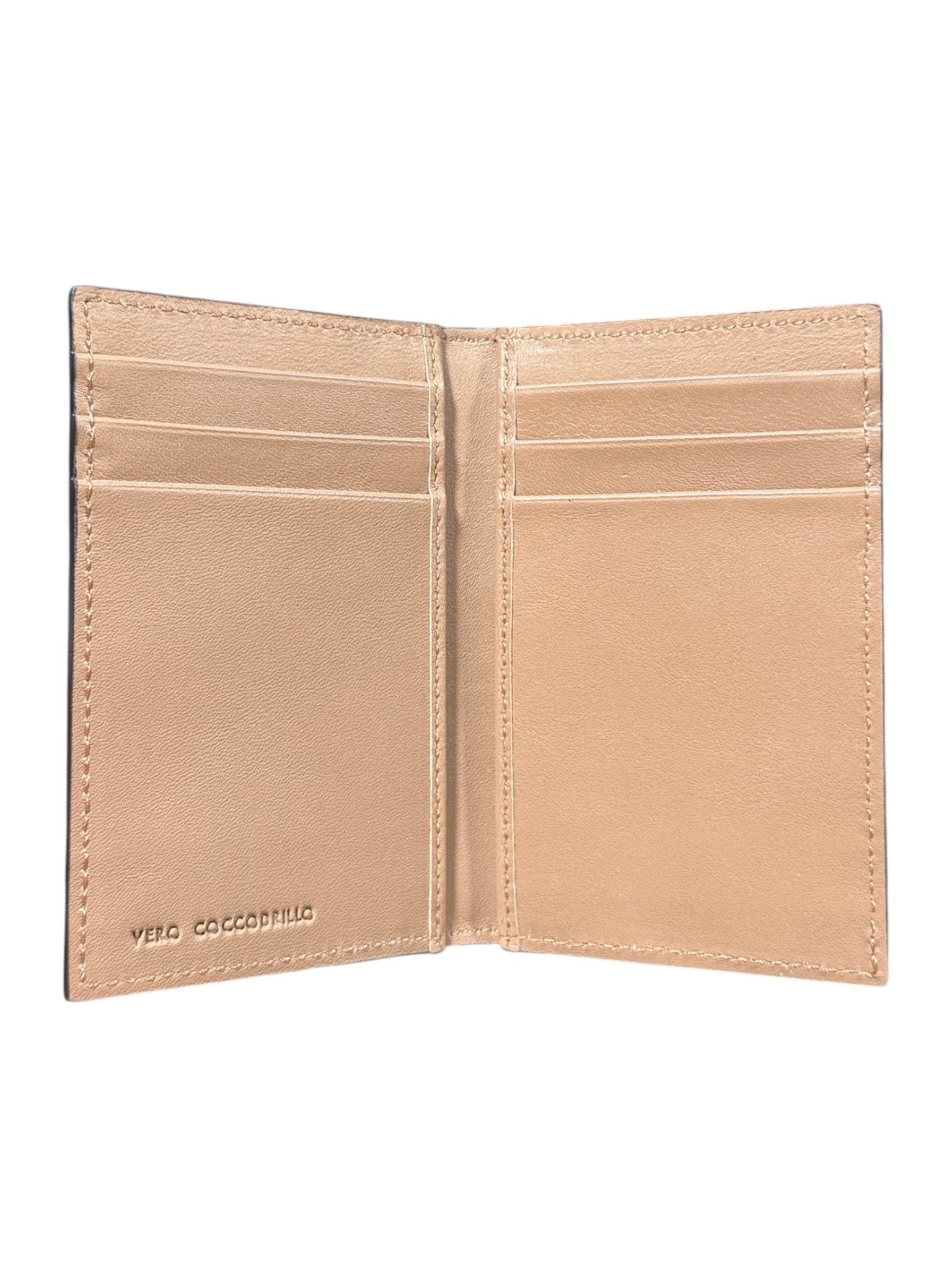 Handmade Italy Tan Crocodile Skin Bifold Card Wallet Fine Hand Stitching