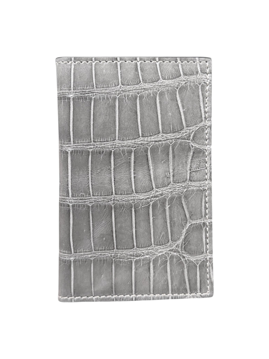 AMAL Crocodile Bifold Card Wallet Stone Grey Exotic Leather Italy