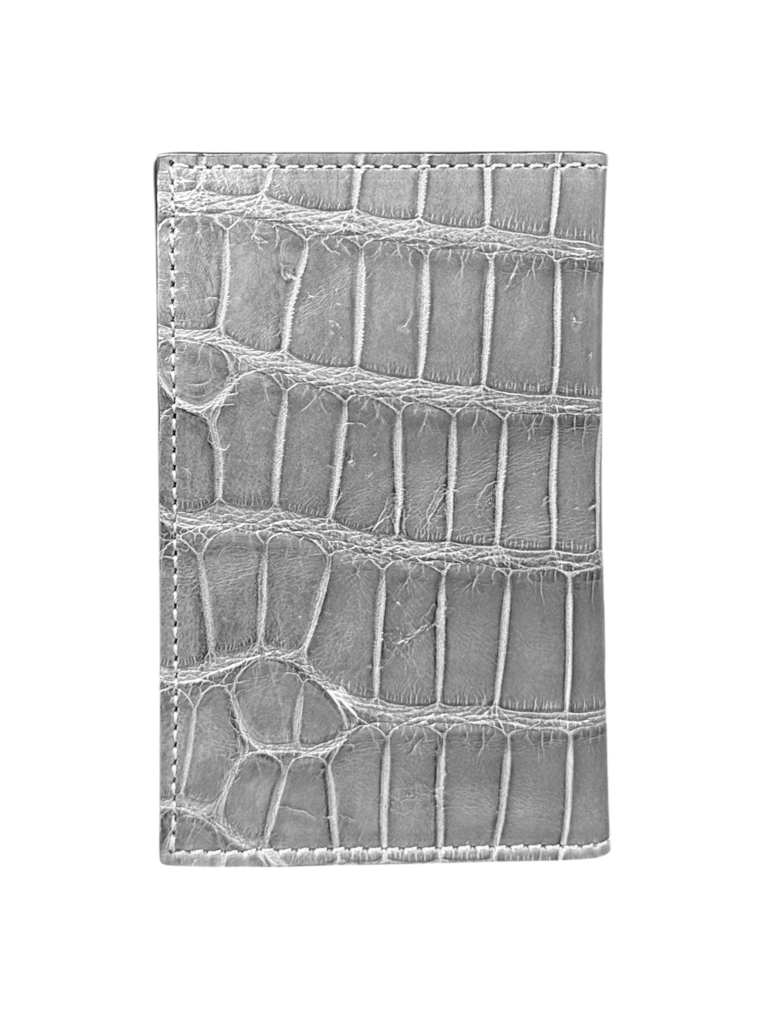 Crocodile Skin Bifold Wallet Hand-Stitched Stone Grey AMAL