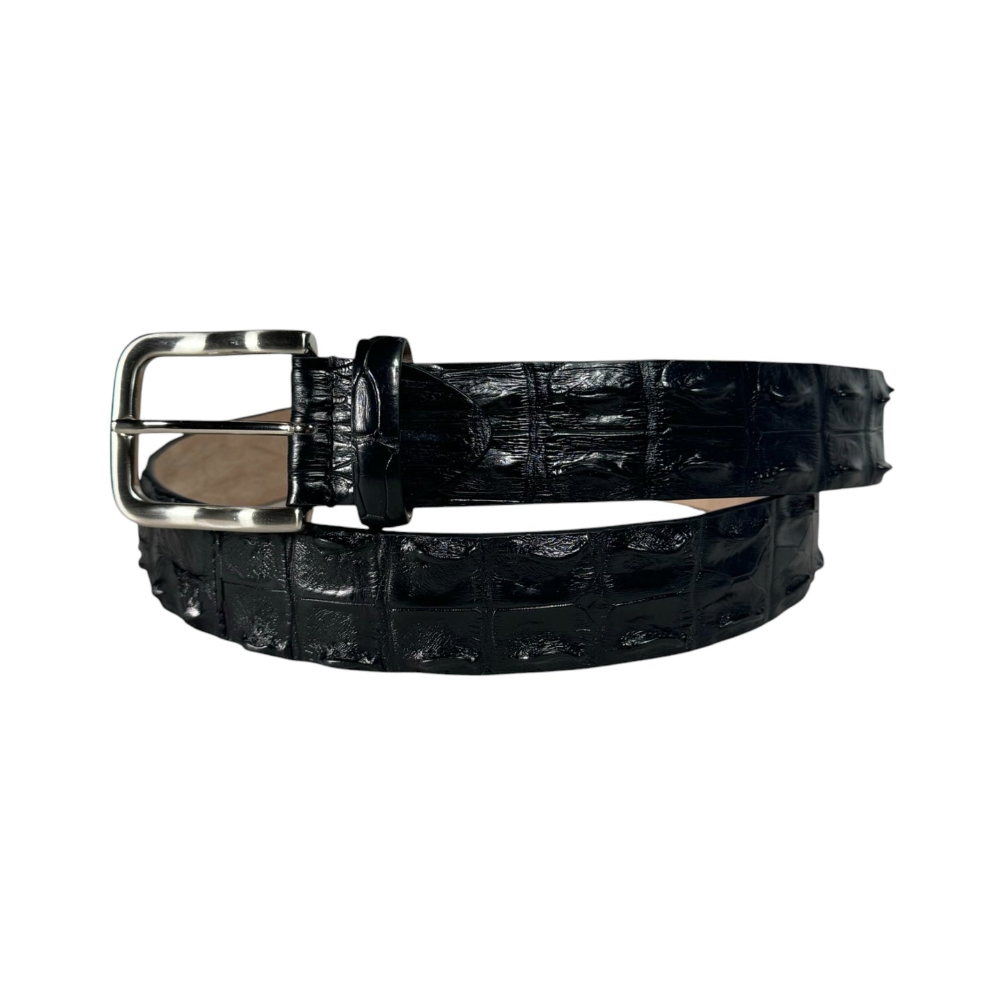 Black Bone Crocodile Leather Belt