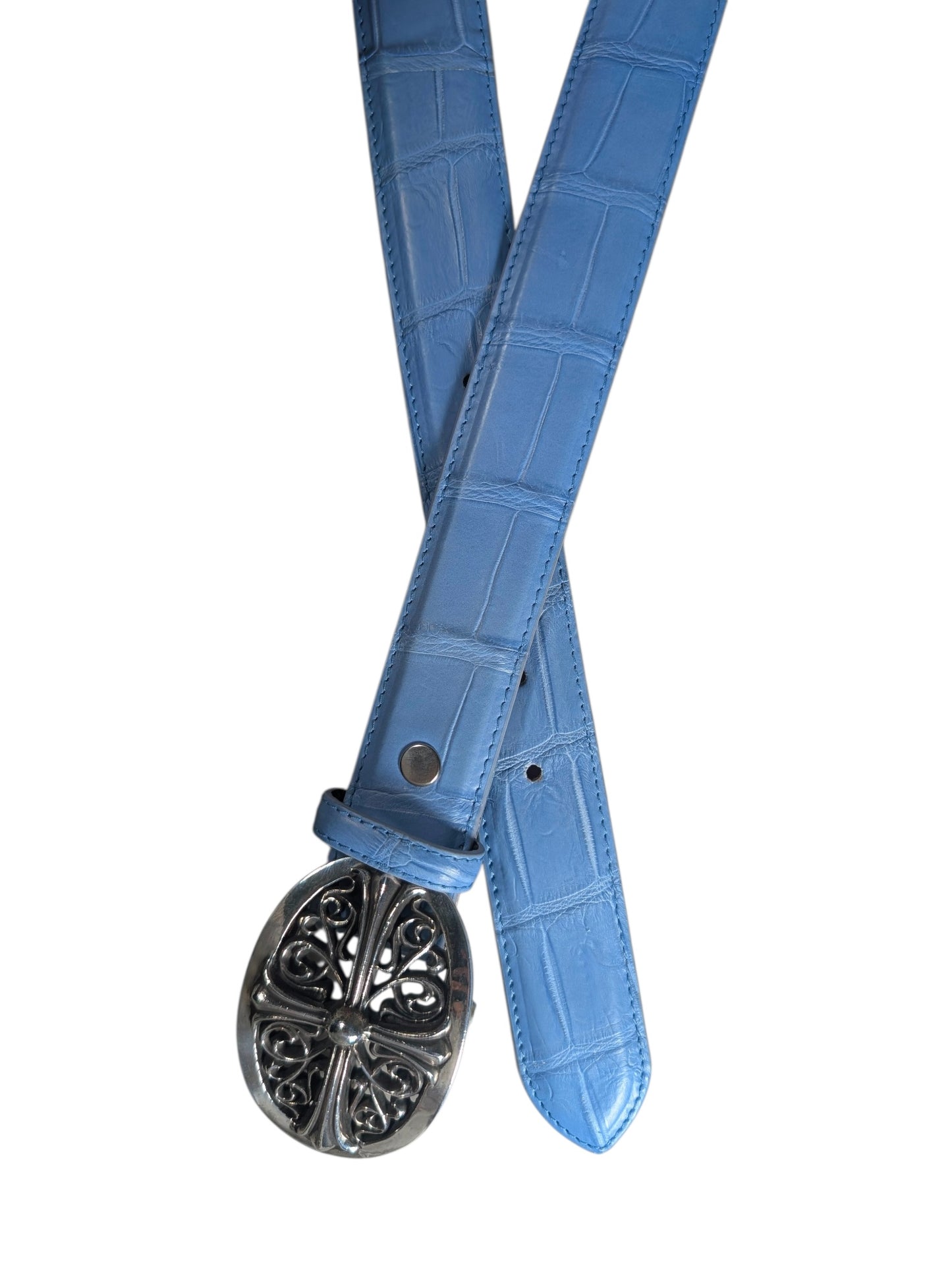 Blue Crocodile Leather Belt Strap