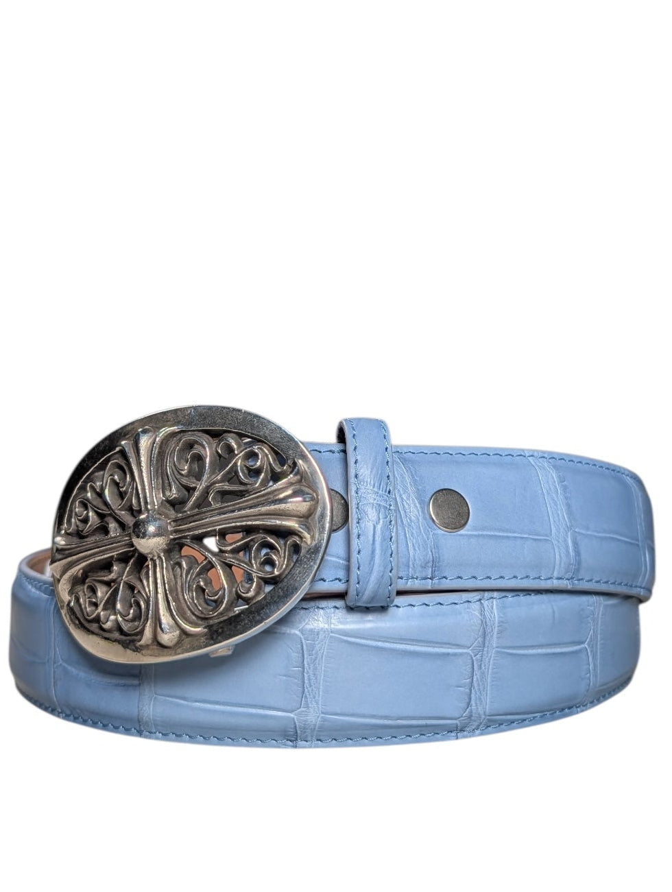 AMAL Blue Crocodile Leather Belt Strap Sterling Silver Hardware