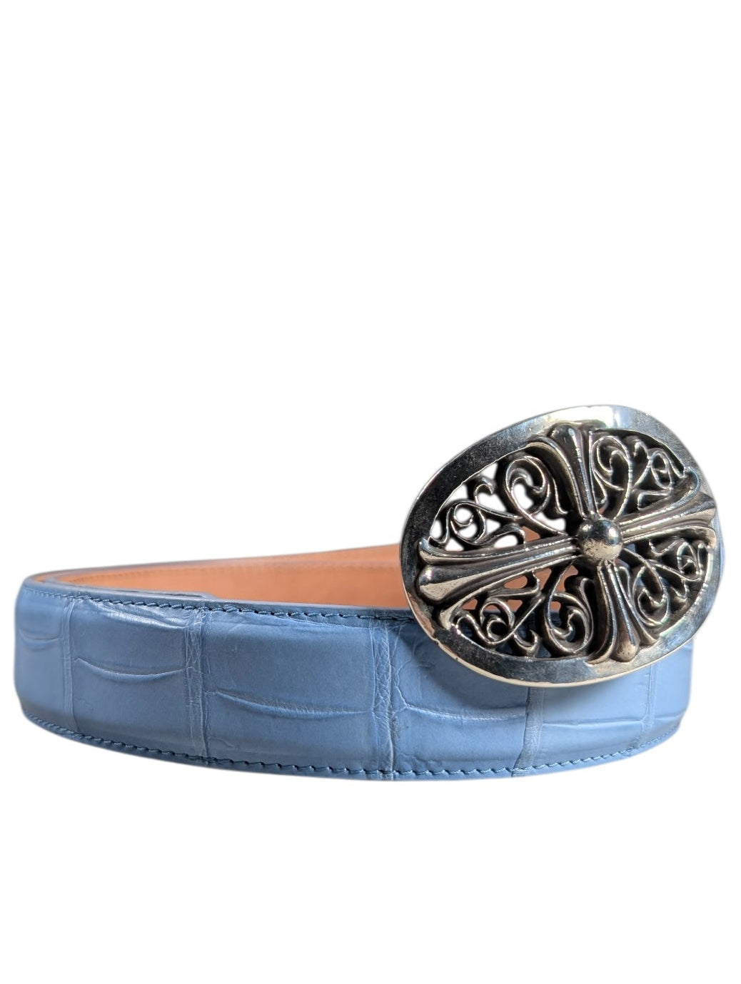 AMAL Blue Crocodile Leather Belt Strap Verified YP Collective