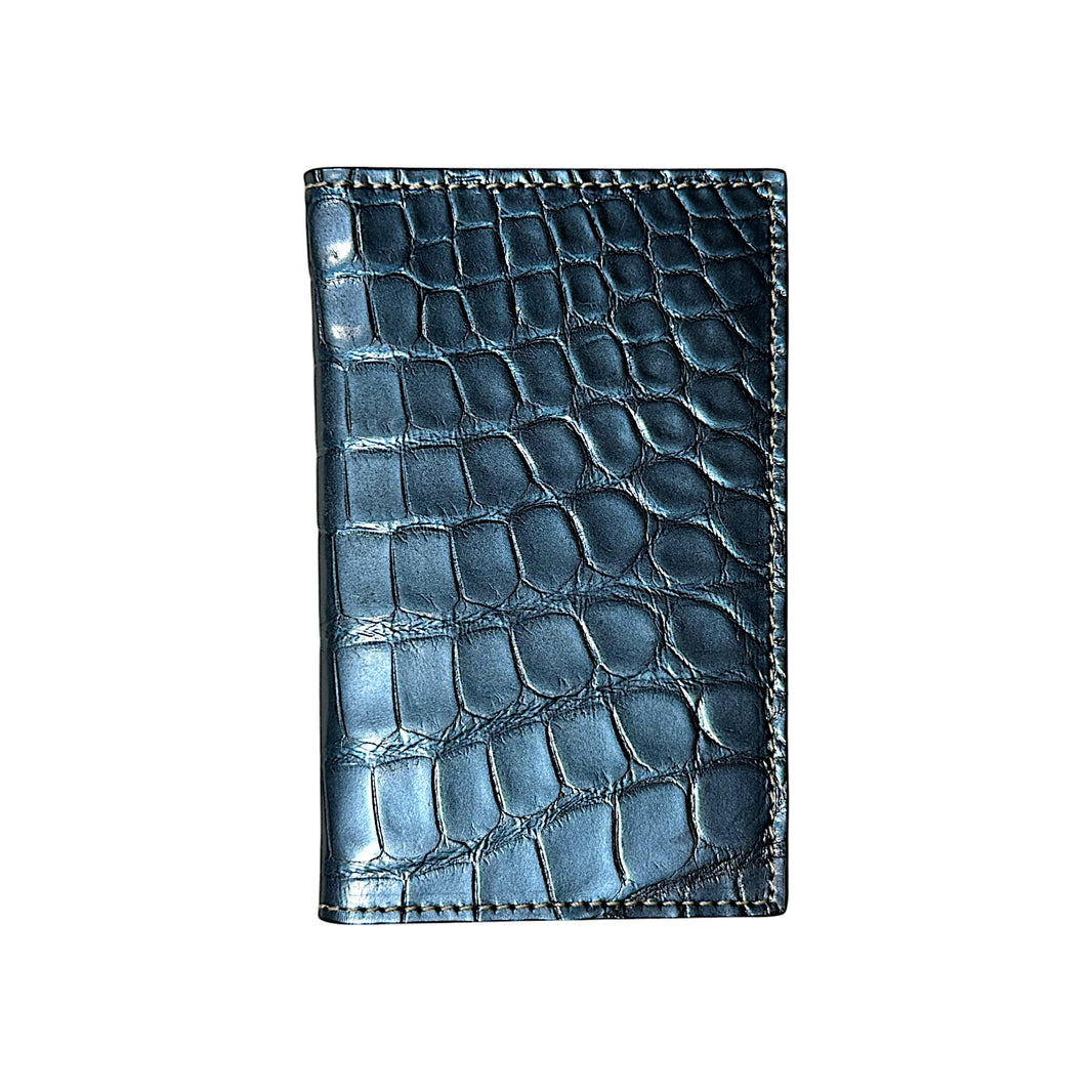 Metallic Blue Patent Crocodile Card Wallet