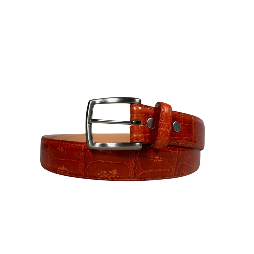 Burnt Orange Patent Crocodile Belt