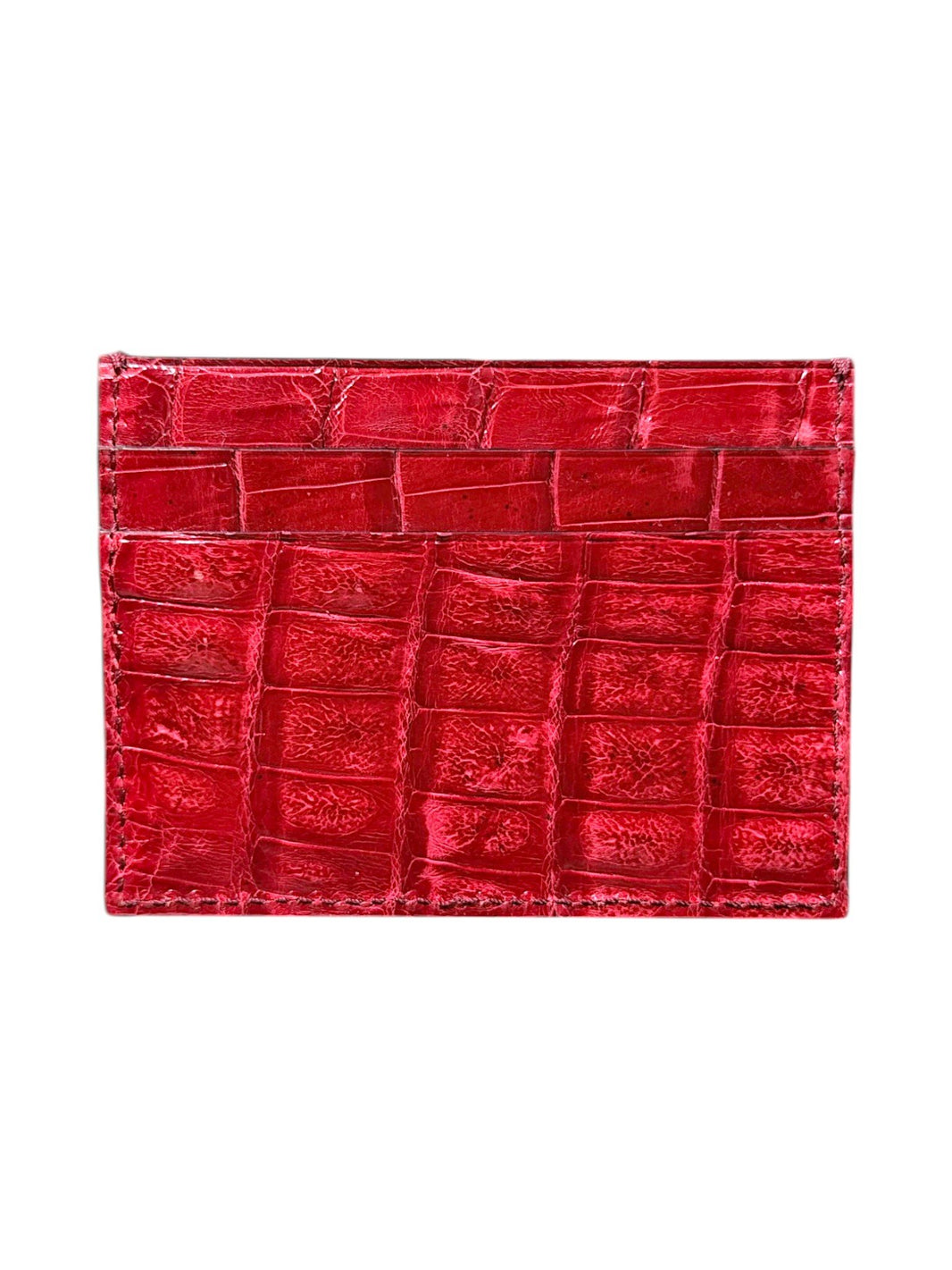 AMAL Blood Red Bone Crocodile Leather Card Holder 5 Slots