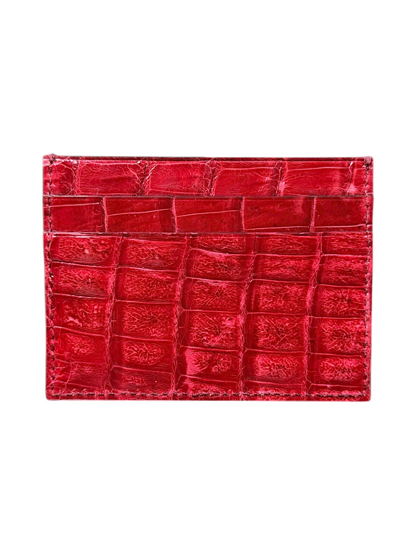 AMAL Blood Red Bone Crocodile Leather Card Holder 5 Slots