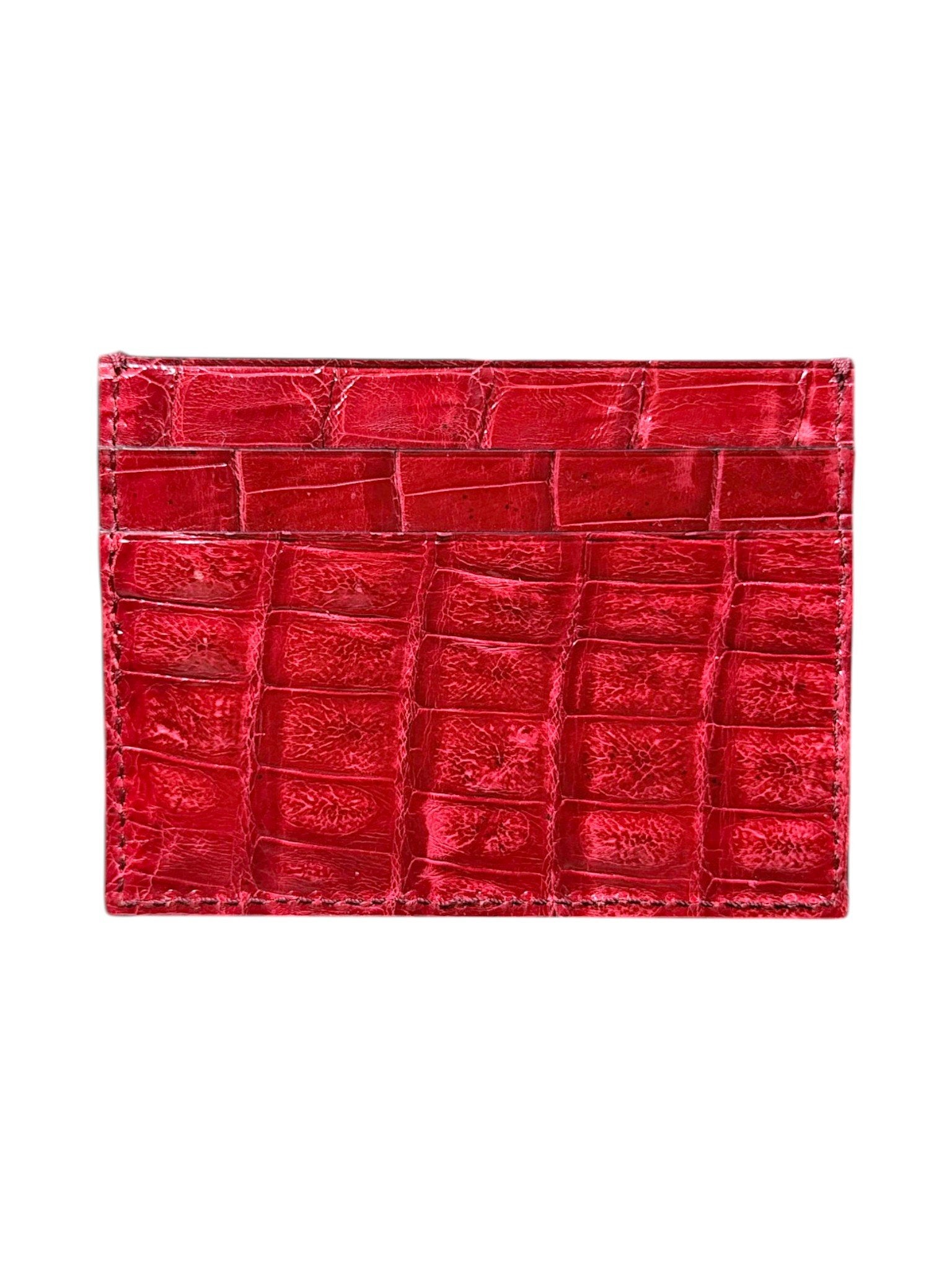 AMAL Blood Red Bone Crocodile Leather Card Holder 5 Slots