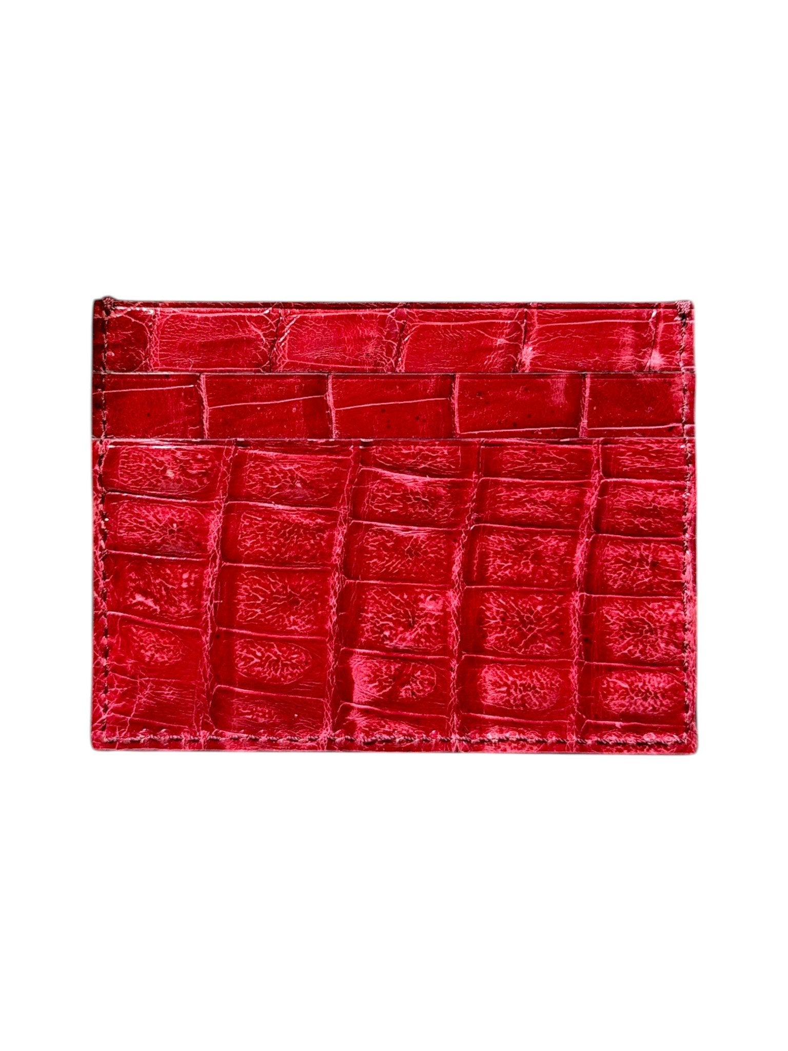 AMAL Blood Red Bone Crocodile Card Holder Exotic Leather Wallet