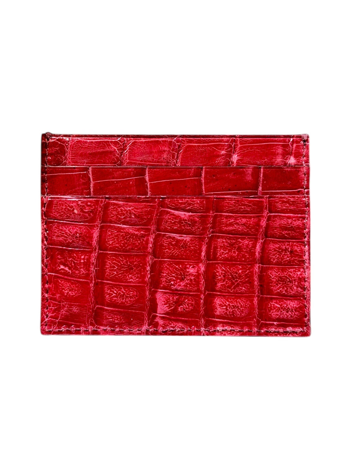 AMAL Blood Red Bone Crocodile Card Holder Exotic Leather Wallet