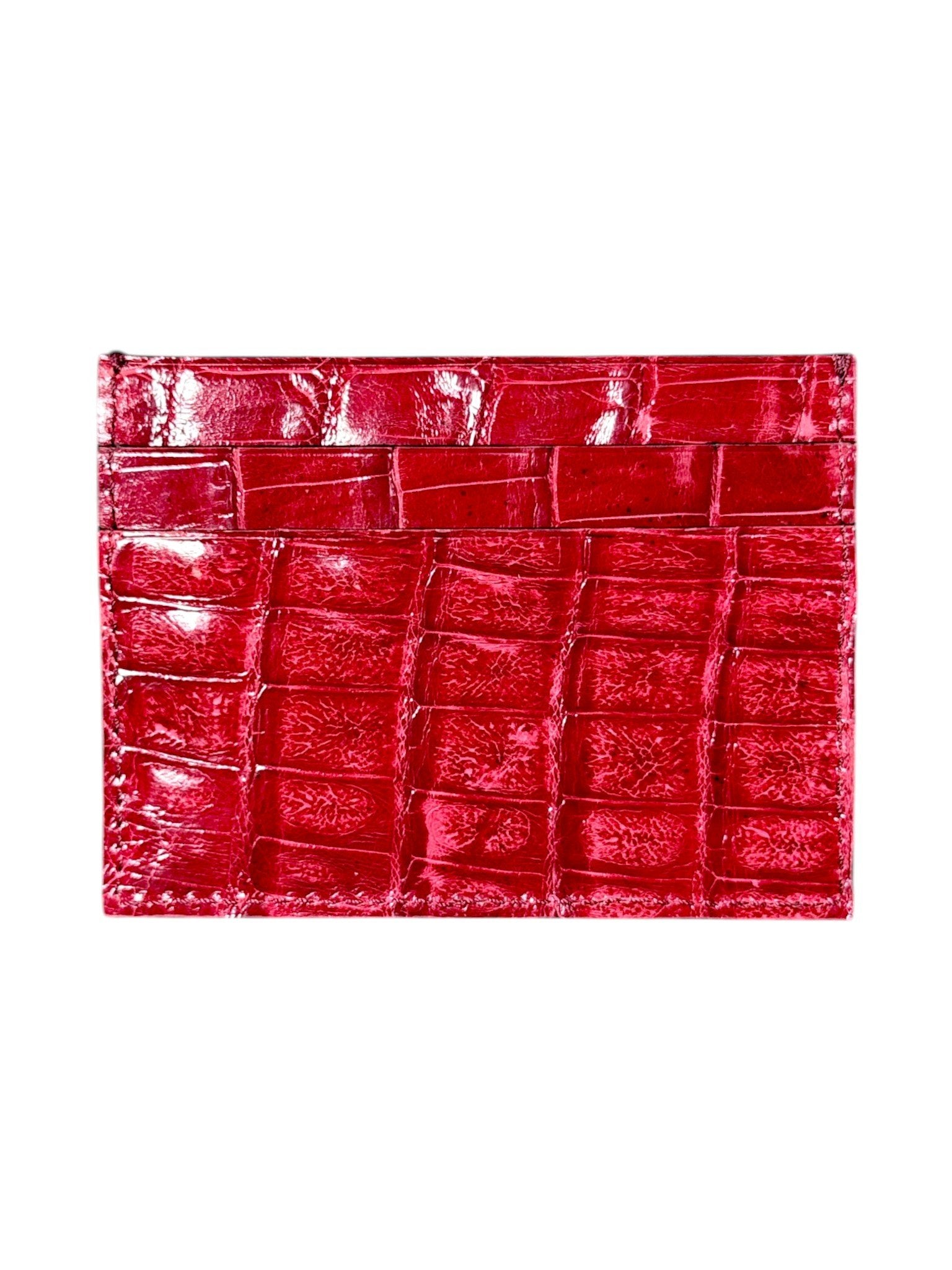 AMAL Genuine Bone Crocodile Card Holder Blood Red Handmade Italy