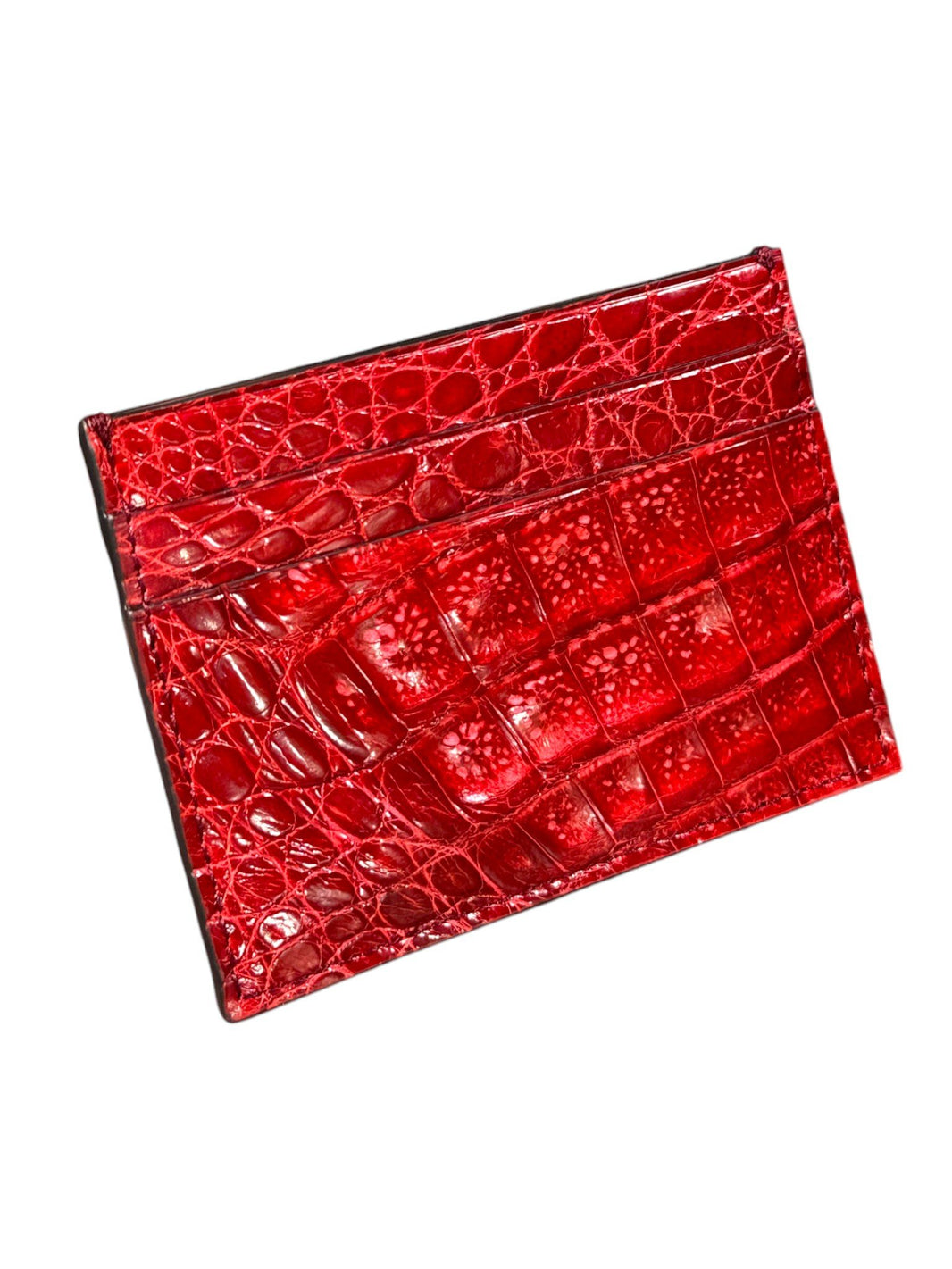 AMAL Blood Red Bone Crocodile Card Holder Texture Detail Exotic Leather