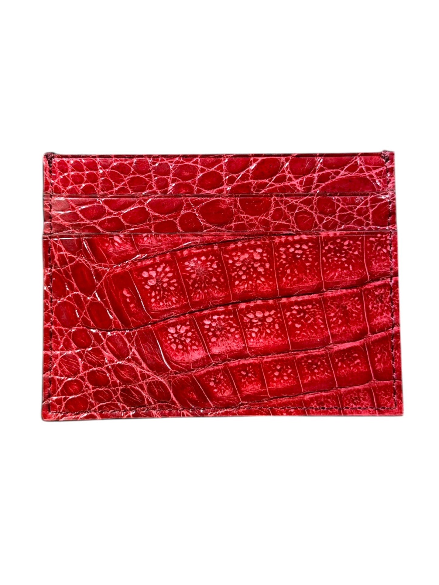 AMAL Blood Red Bone Crocodile Leather Slim Card Holder Wallet