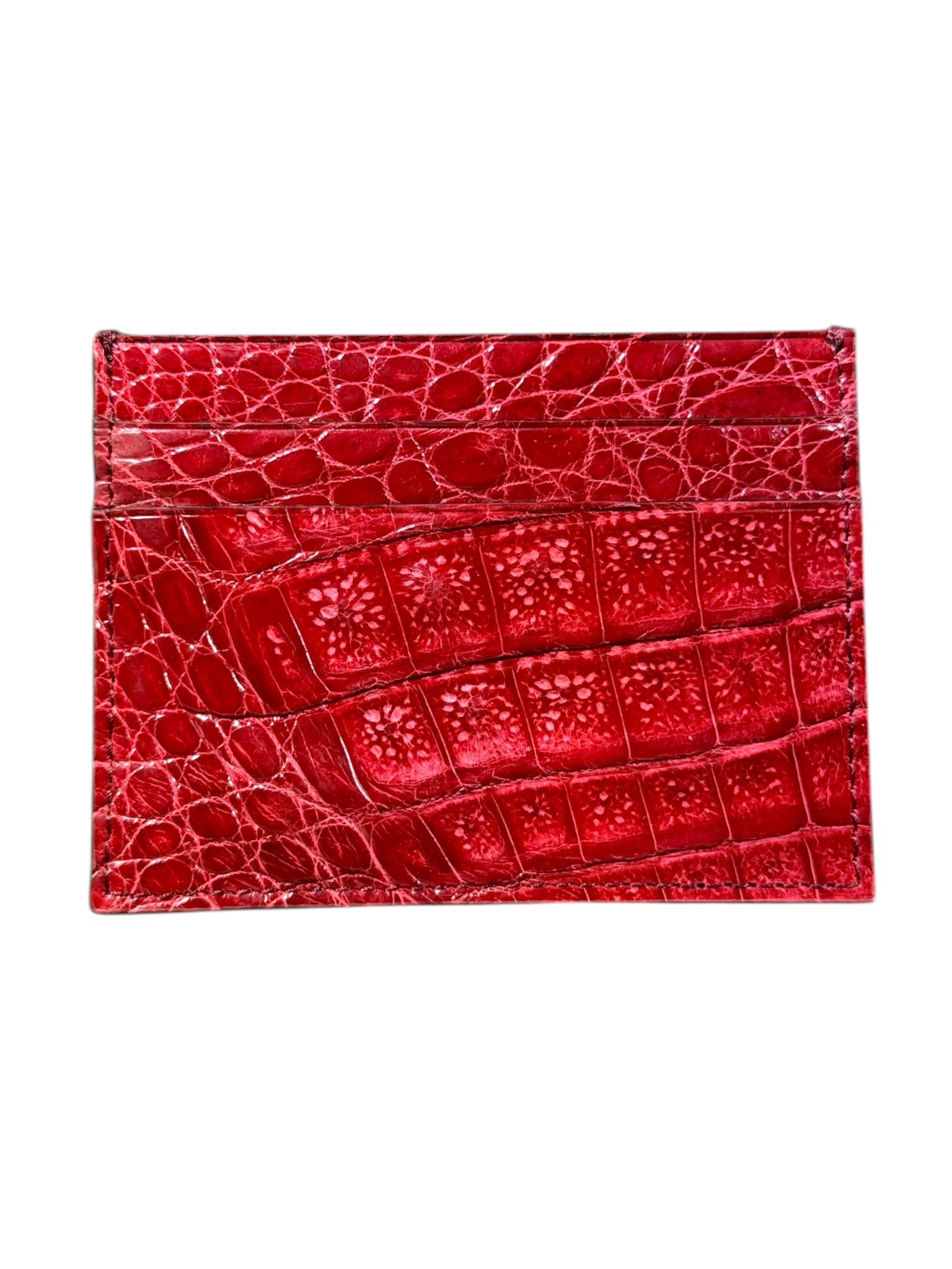 AMAL Blood Red Bone Crocodile Leather Slim Card Holder Wallet