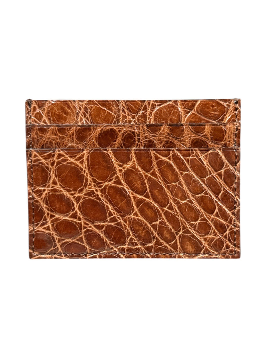 AMAL Genuine Crocodile Leather Card Holder Cognac Brown Slim Wallet