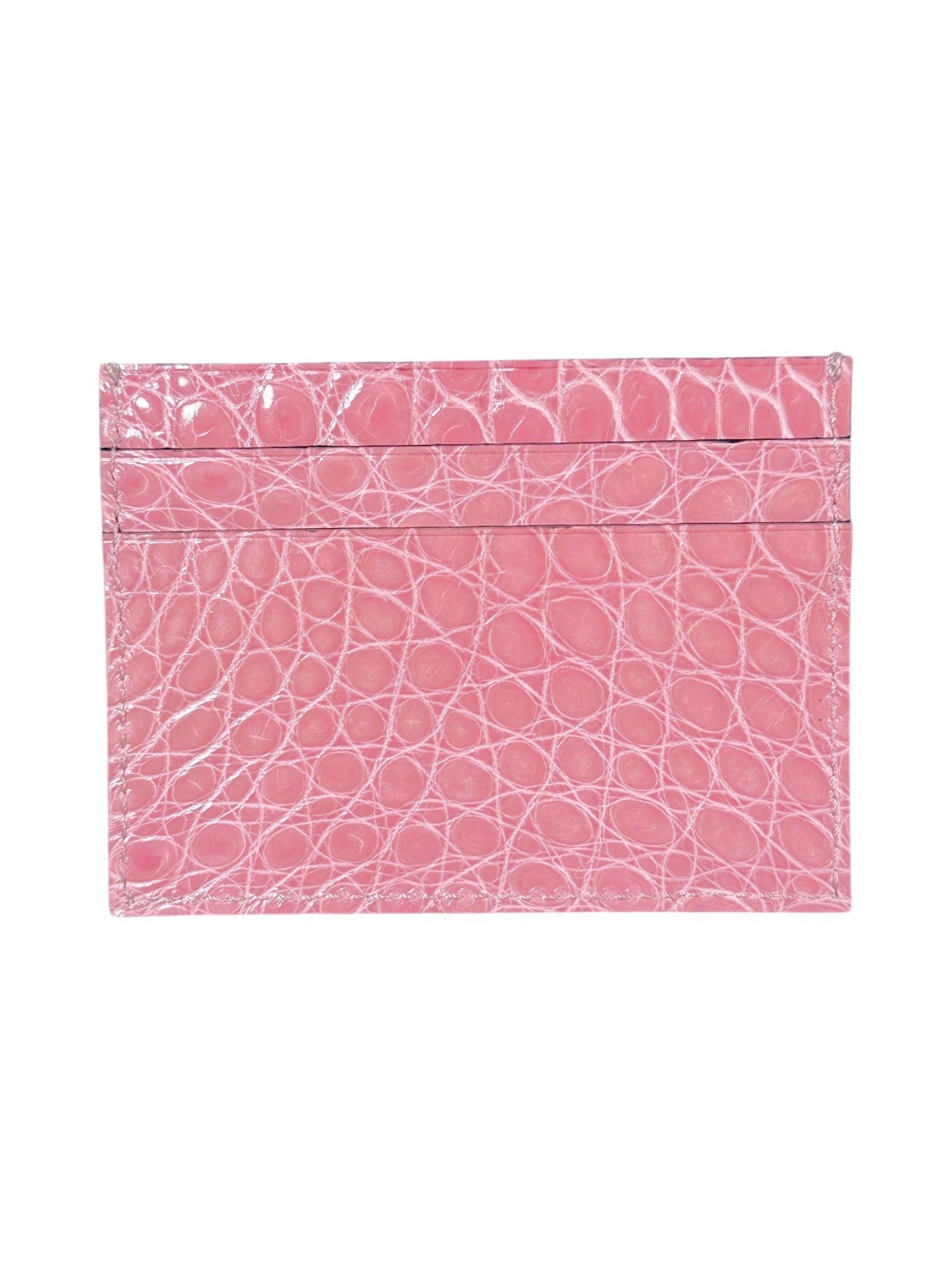 Pink Crocodile Card Holder Leather Wallet Italy