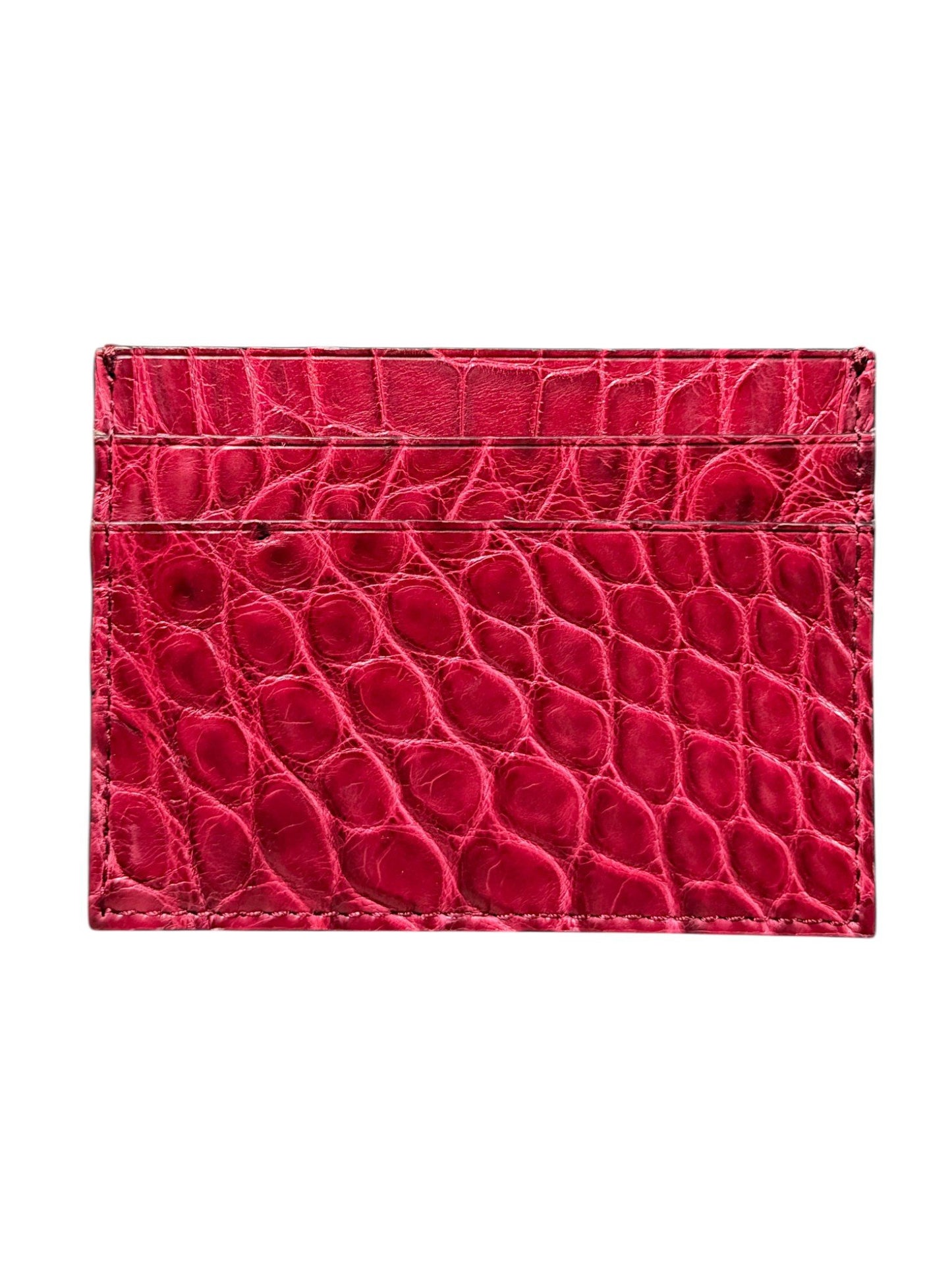 AMAL Real Crocodile Card Holder Red Glossy Leather