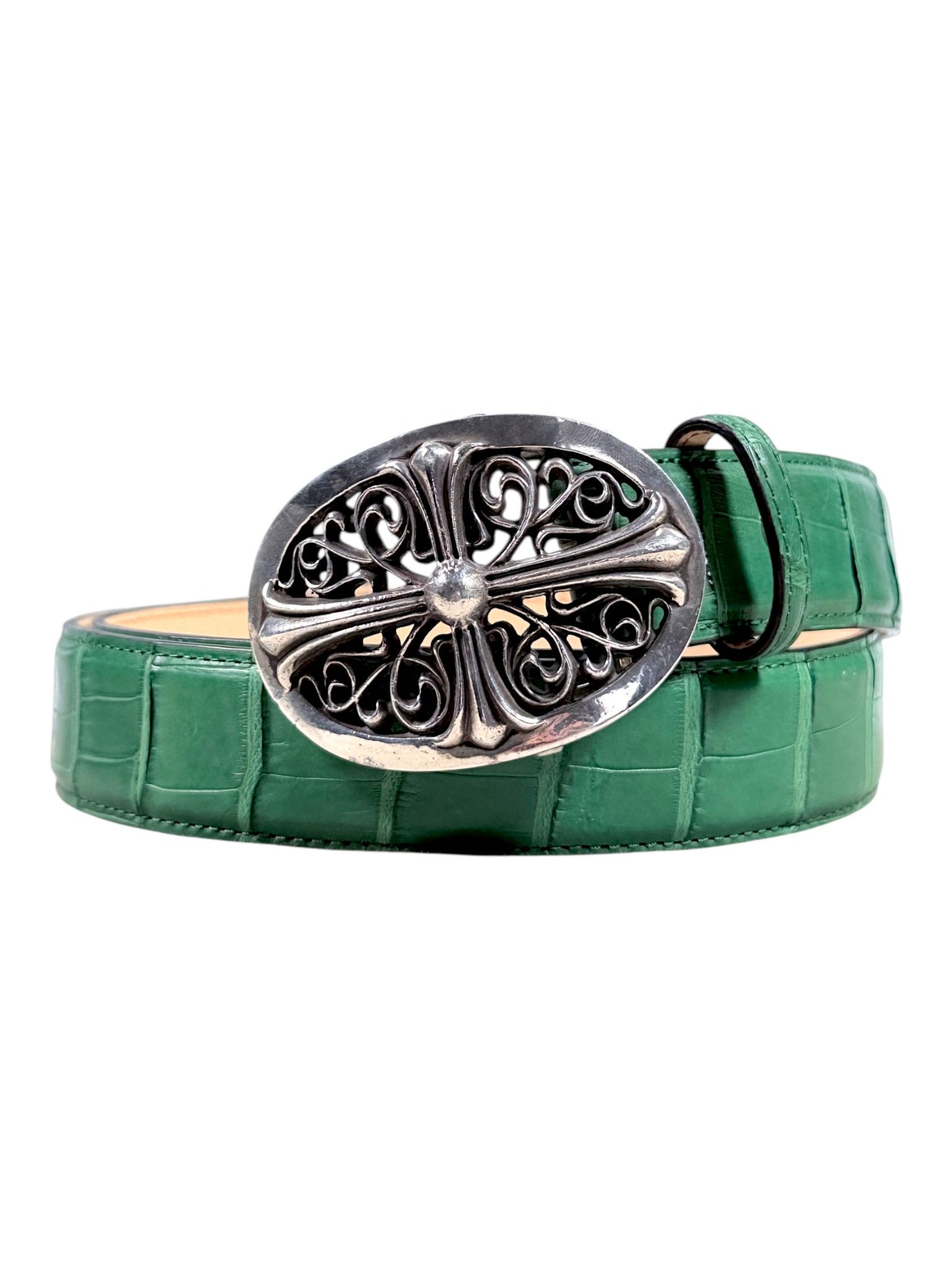 Emerald Crocodile Leather Belt Exotic AMAL Hand-Stitched