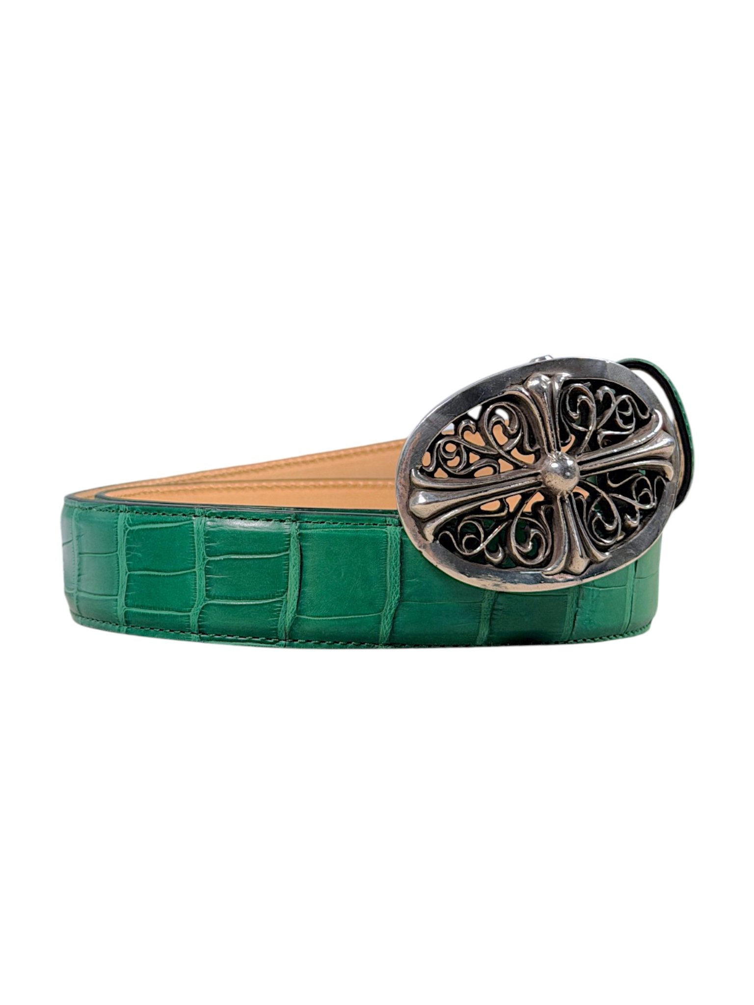 AMAL Emerald Green Crocodile Belt Snap Interchangeable Buckle